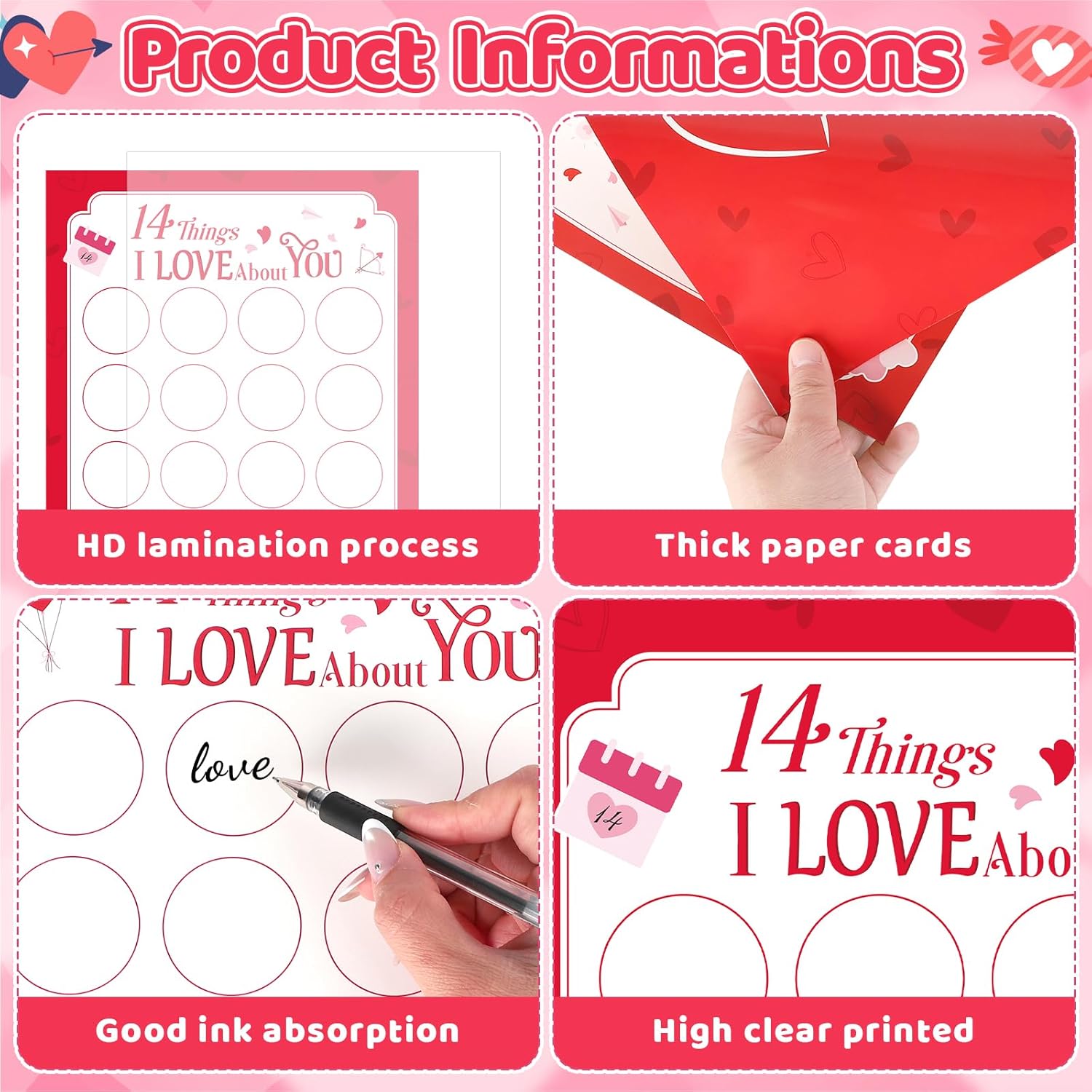 Diy Valentine'S Day 14 Things I Love About You Card For Husband Wife Boyfriend Girlfriend Her Him, 2 Sheets Personalized Valentines Scratch Off Cards Set, Date Night Game Gift Ideas (Red)