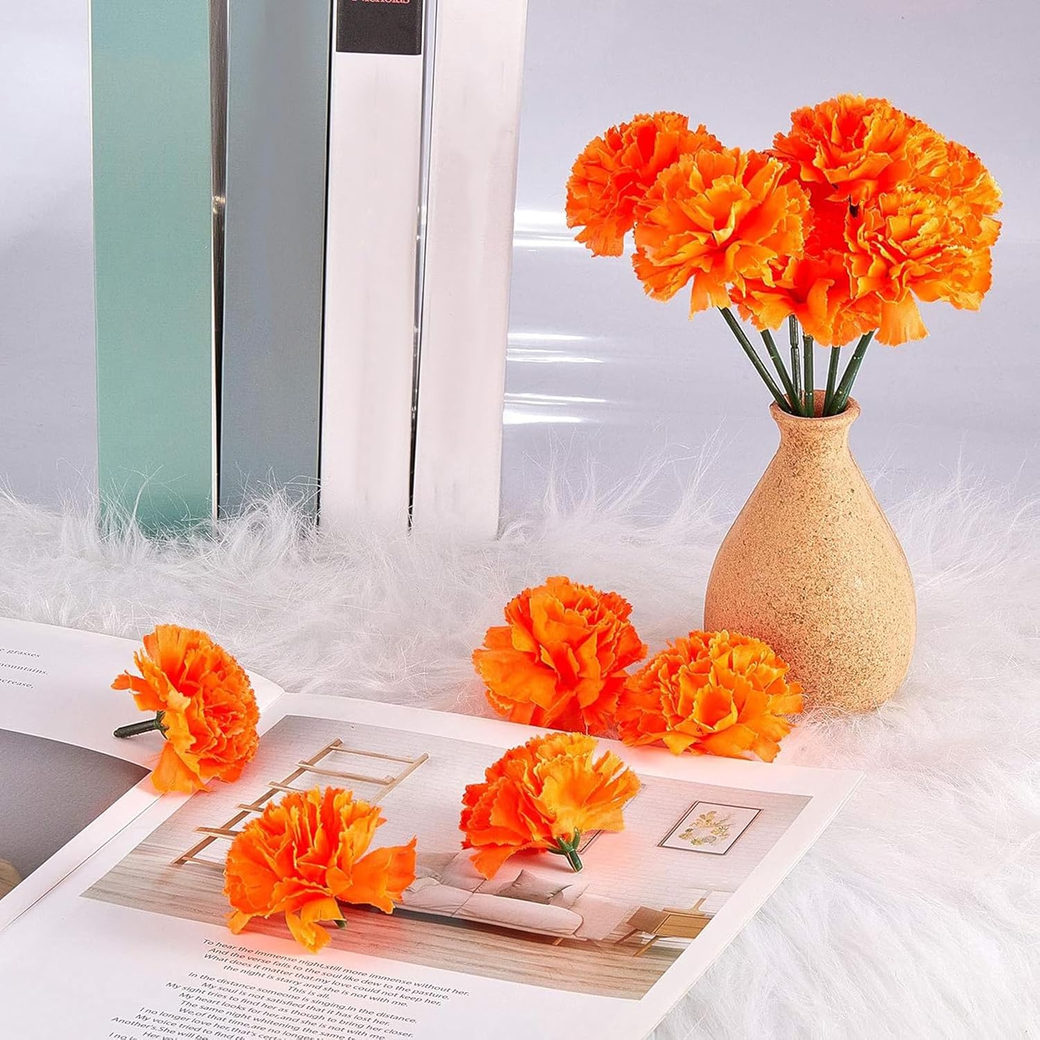 50 Pcs Day Of The Dead Marigold Flower Bulk Fiesta Flowers Artificial Dia De Los Muertos Decorations For Mexican Backdrop Party Floral With Stems Diy Marigold Garland