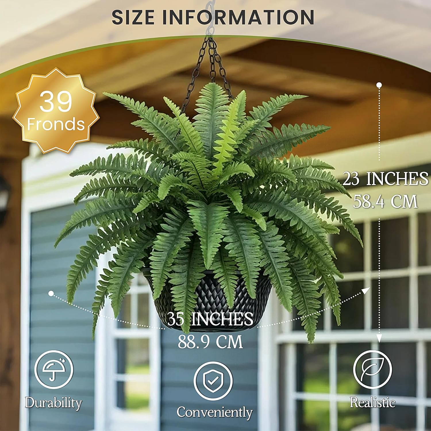 Fake Ferns, 35In Realistic Fake Bush Plants, 4 Faux Ferns With 39 Fronds For Outdoors Garden Planter Porch Entrance Home Decor