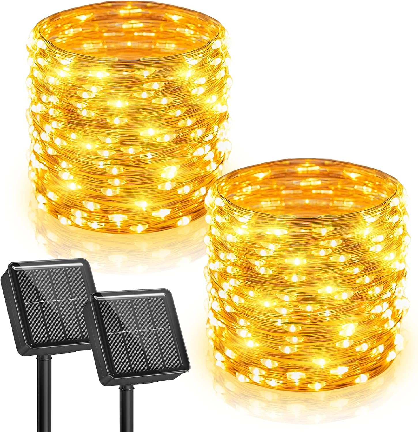 2 Pack Solar Fairy Lights Outdoor 66FT 200 LED Warm White String Lights Waterproof with 8 Modes for Patio Garden Fence Yard Christmas Party Decor