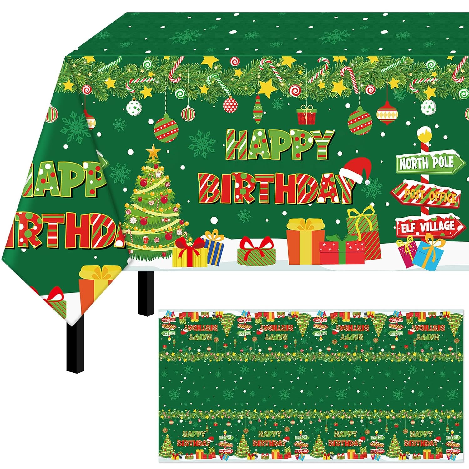 3 Pack Christmas Birthday Tablecloth Disposable Xmas Happy Birthday Table Cover For Merry Christmas Party Supplies, 54 X 108 Inch