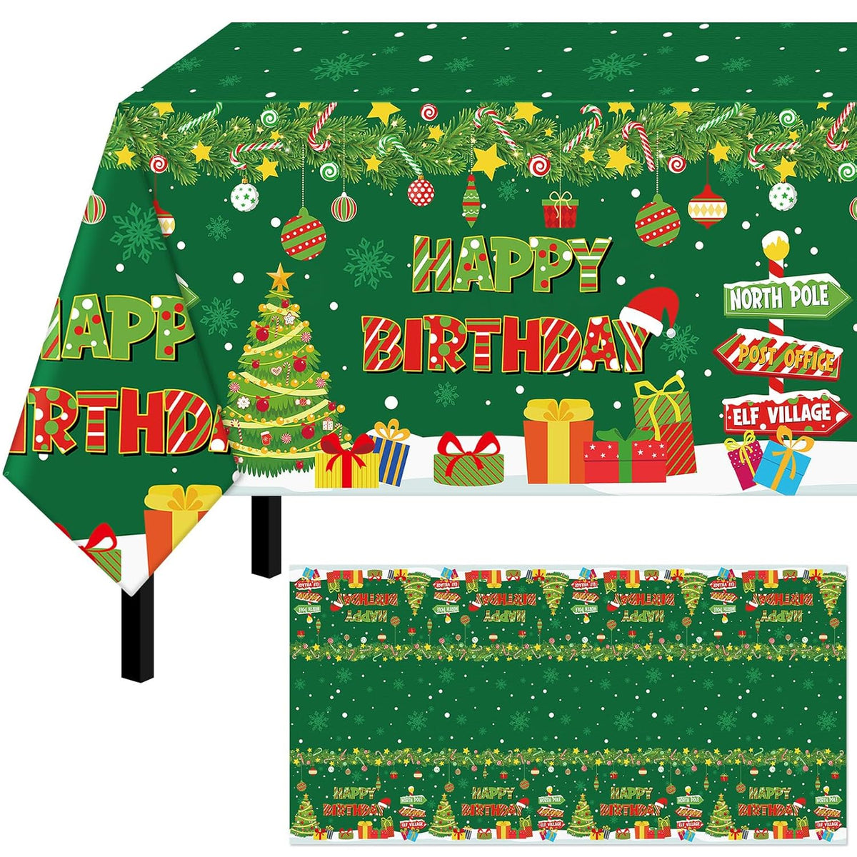 3 Pack Christmas Birthday Tablecloth Disposable Xmas Happy Birthday Table Cover For Merry Christmas Party Supplies, 54 X 108 Inch