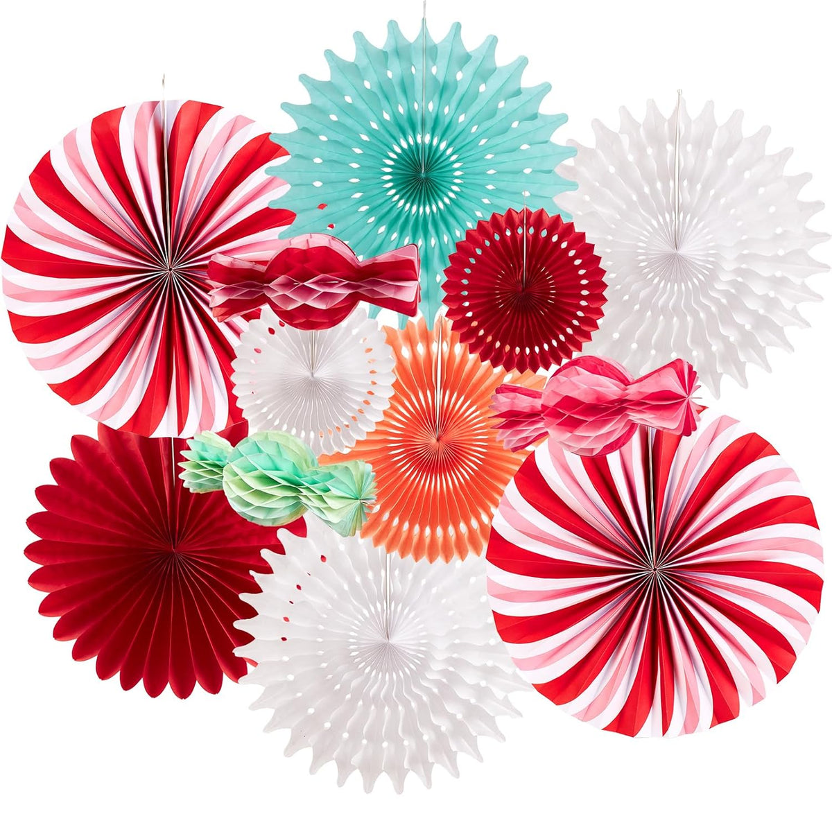 Christmas Hanging Paper Fans Decoration Christmas Peppermint Candy Hanging Ornaments Party Ceiling Hangings Deco Candy Tissue Paper Fans Backdrops Party Supply