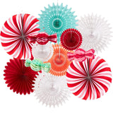 Christmas Hanging Paper Fans Decoration Christmas Peppermint Candy Hanging Ornaments Party Ceiling Hangings Deco Candy Tissue Paper Fans Backdrops Party Supply