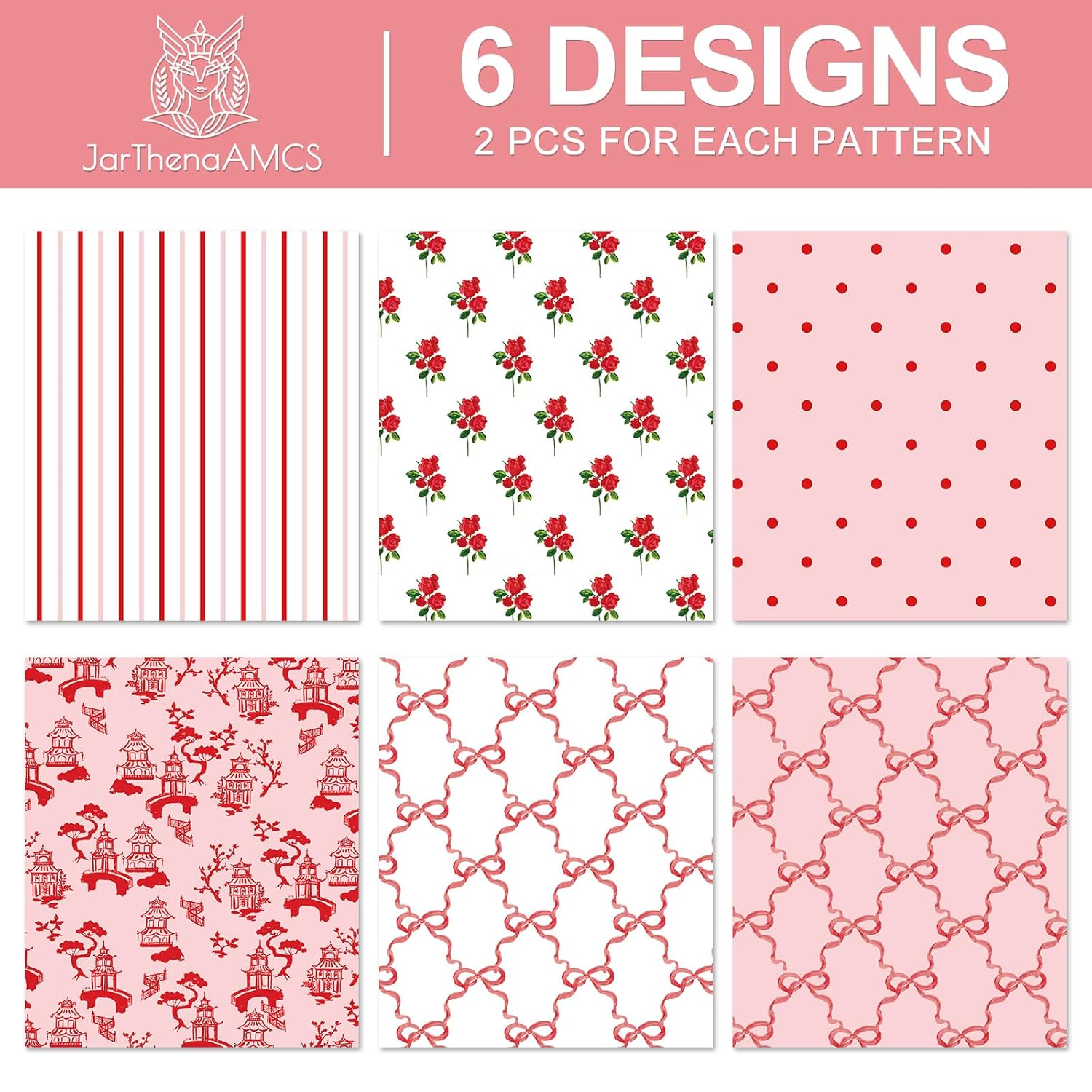 12 Sheet Bow Wrapping Paper -Not Roll- Red Pink Flower Dot Stripe Valentine'S Day Gift Wrap Art Paper For Wedding Bridal Shower Anniversary, Folded Flat, 19.7 X 27.6 Inch