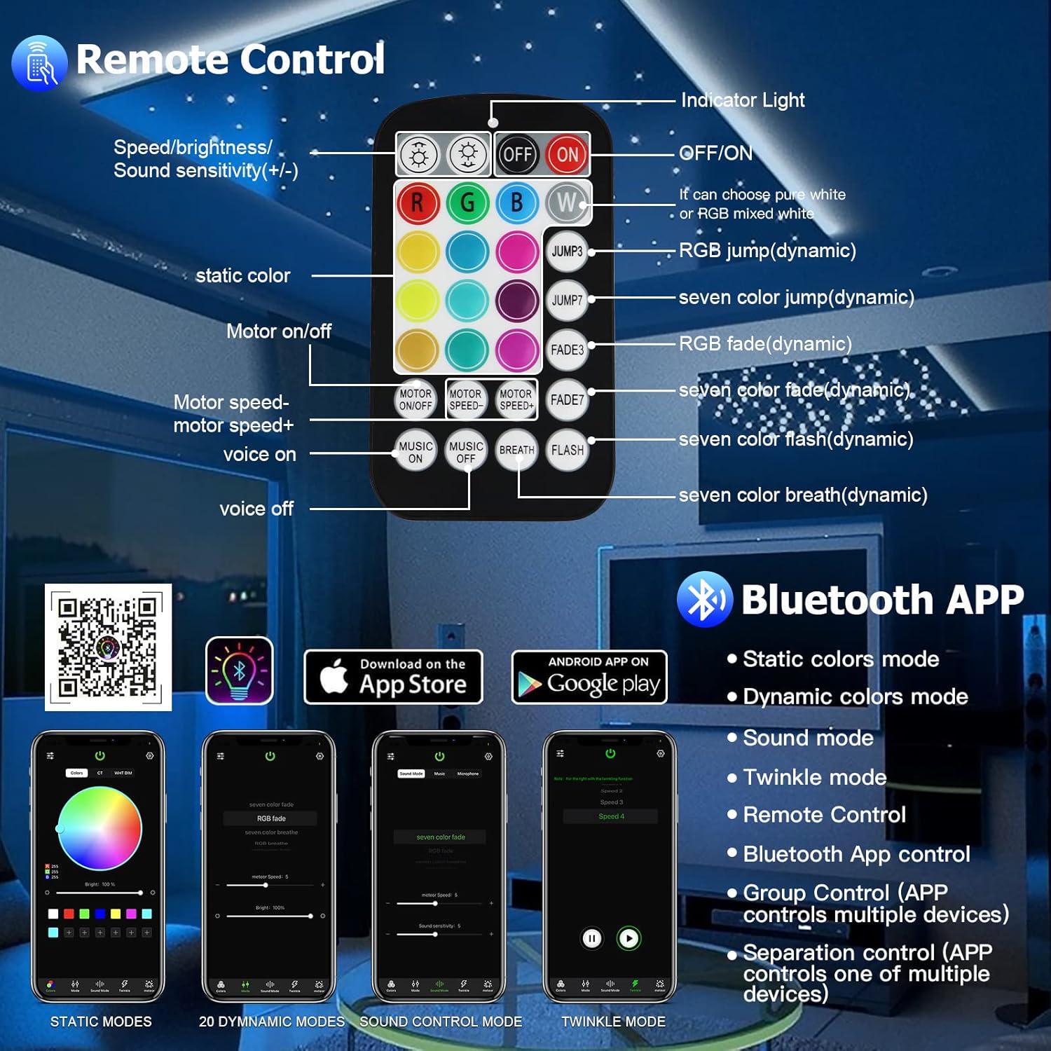 Updated 16W Starlight Headliner Kits 650Pcs 0.03In 9.8Ft Twinkle + Music Mode Mixed App Remote Sound Control Car Home Rgbw Fiber Optic Light Star Ceiling Light Kit