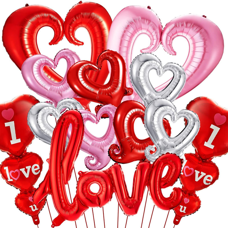 12 Pieces Valentine Day Balloons Set Heart Shape Balloons Love Foil Ba