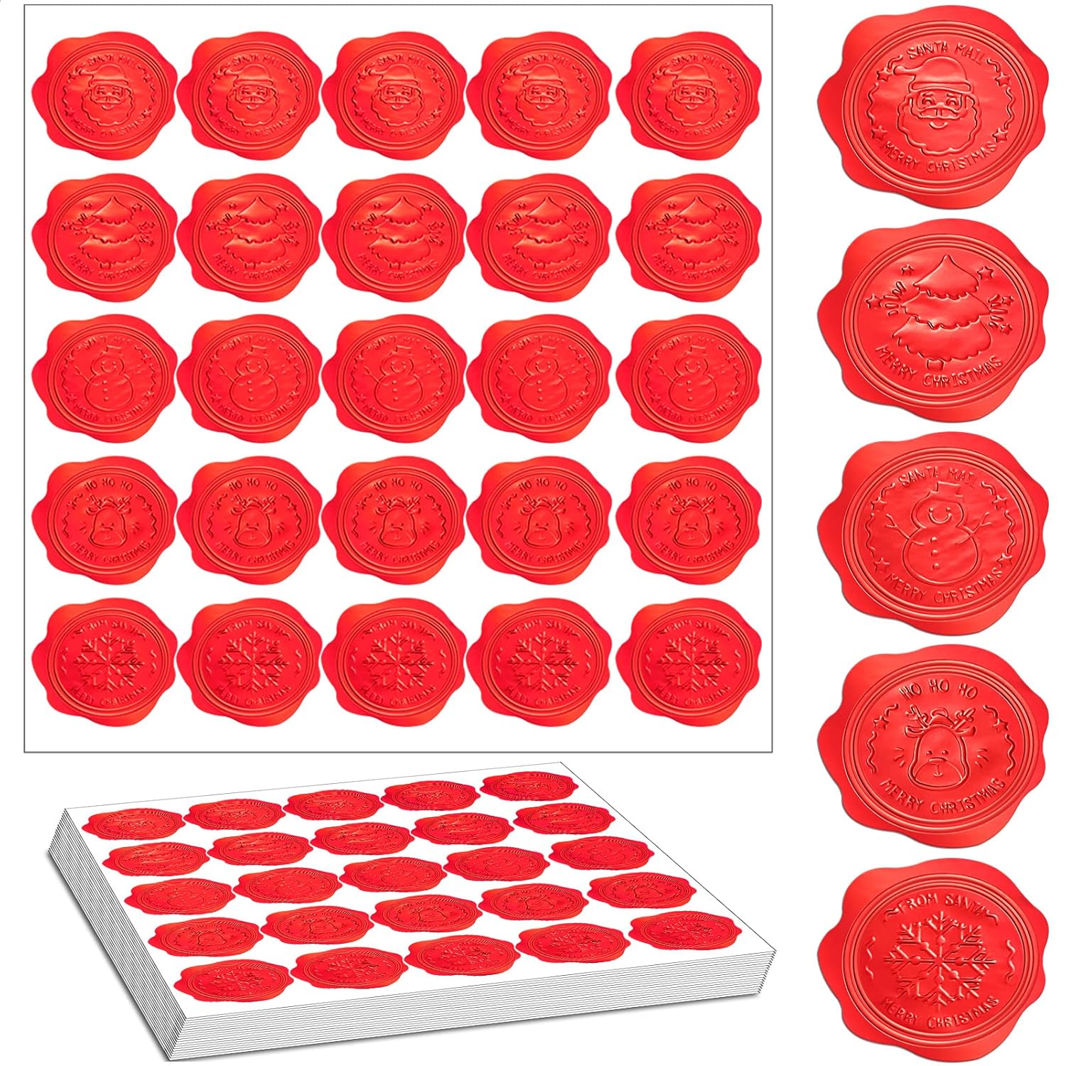 500 Pieces Christmas Envelope Seal Stickers Santa Embossed Wax Label Self Adhesive Seals Snowflake Santa Claus Stickers For Christmas Wedding Card Box Envelope(Red)