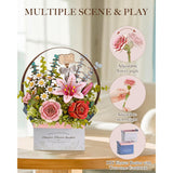 Wooden Flower Basket, Artifical Flowers Bouquet Building Set Craft Kits For Asults,Diy 3D Wooden Puzzle Botanical Collection,Unique Gift On Wedding/Mother'S Day/Valentines Day/Birthday