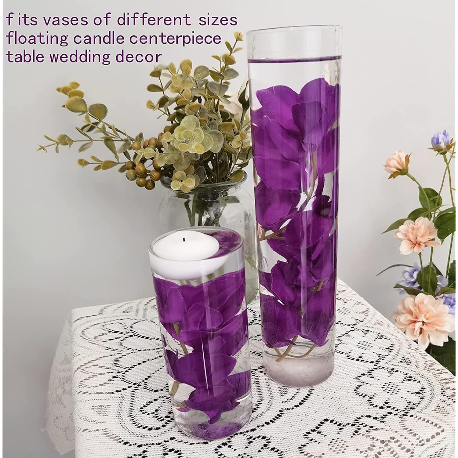 12 Pcs Purple Artificial Orchid Flower For Floating Candle Centerpieces, Faux Flower Vase Fillers For Wedding Table Party.