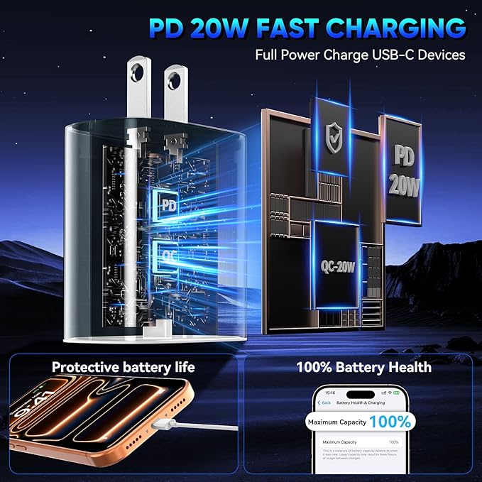 20W USB C Fast Charger with 10FT USB C Cable for iPhone 17 16 15 Pro Max Samsung S24