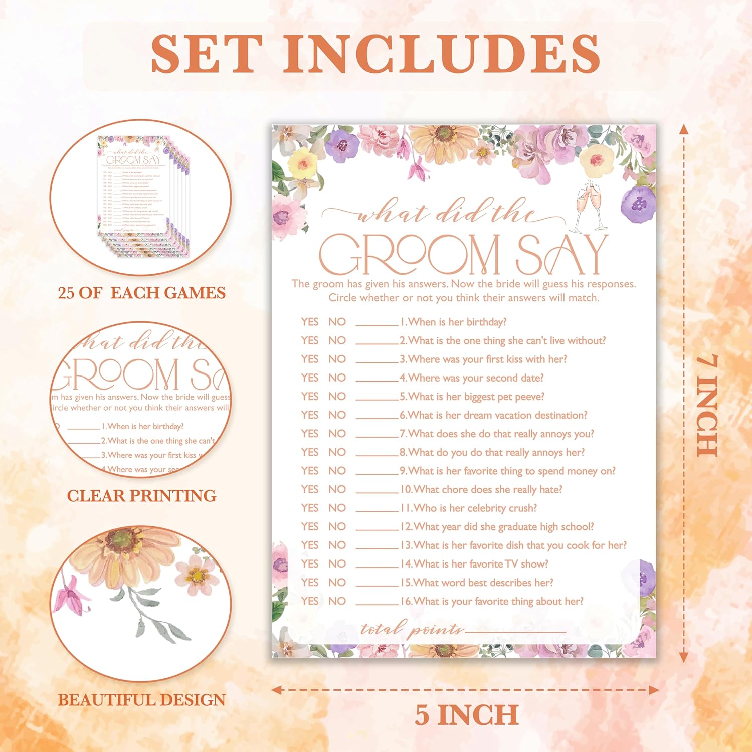 Bridal Shower Games, Wildflowers Games, What Did The Groom Say Games, Bachelorette Party Decorations, Engagement Party Supplies, Couple Shower Ideas, Spring Flowers Wedding Games For 25 Guests-10
