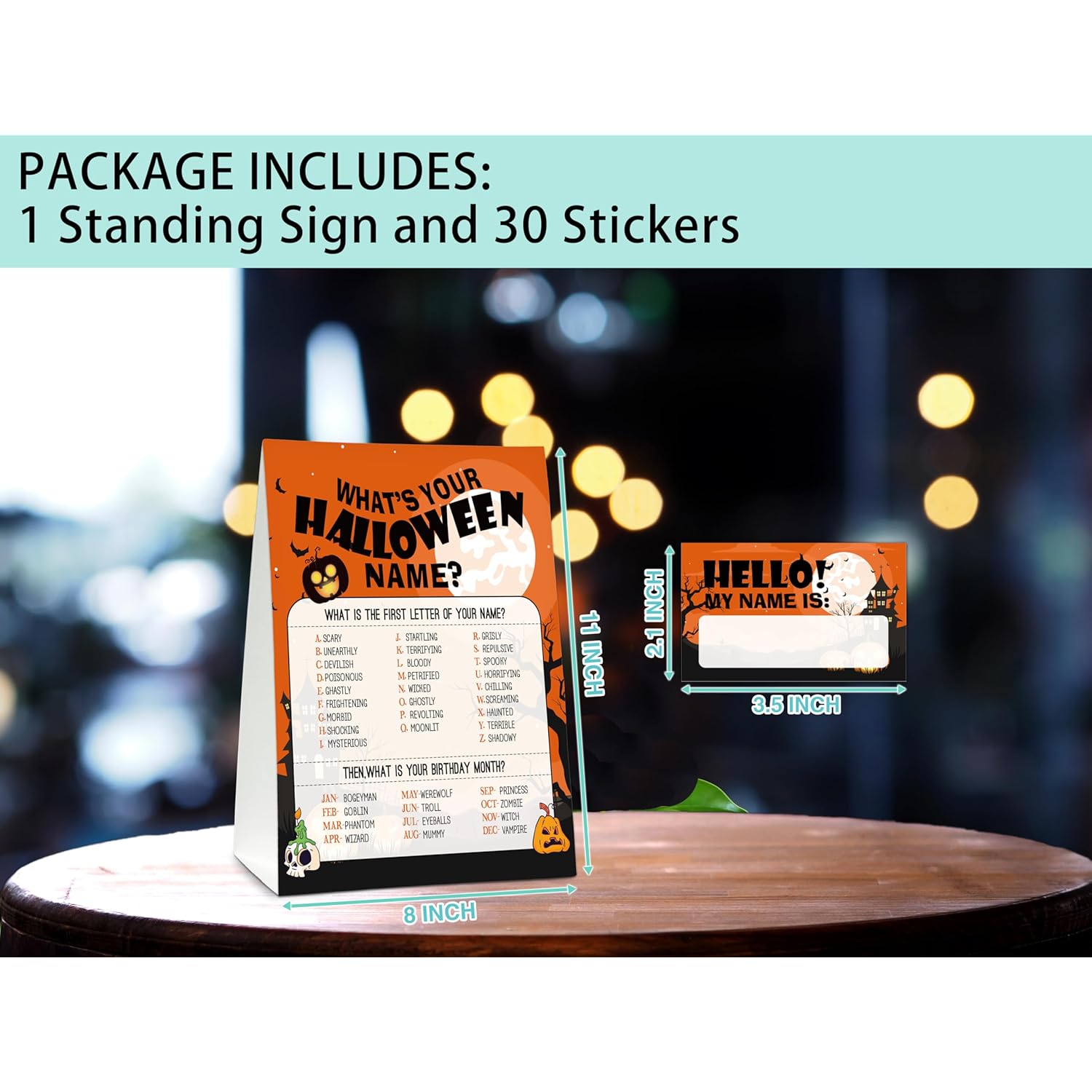 What'S Your Halloween Name Game - Halloween Party Game Sign For Boys Girls - Family School Classroom Activities - 1 Standing Sign And 30 Stickers - Kids Autumn Party Supplies Decorations(02)