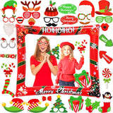Christmas Party Photo Booth Props Frame, Red Christmas Inflatable Selfie Photo Frame, With 32 Pcs Funny Christmas Photo Booth Props, For New Year, Christmas Party Decoration Supplies?Red?