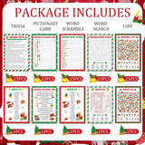 130Pcs Christmas Party Games Cards Set Xmas Trivia Pictionary Word Search Scramble Christmas I Spy Games Fun Holiday Activity For Family Friend Group Winter Xmas Holiday Party Supplies (Classic)