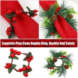 12 Pieces Christmas Napkin Rings Holder Pine Cones Poinsettia Pumpkin Wooden Napkin Rings Decor For Christmas Thanksgiving Birthday Party Supplies (Wreath Style)