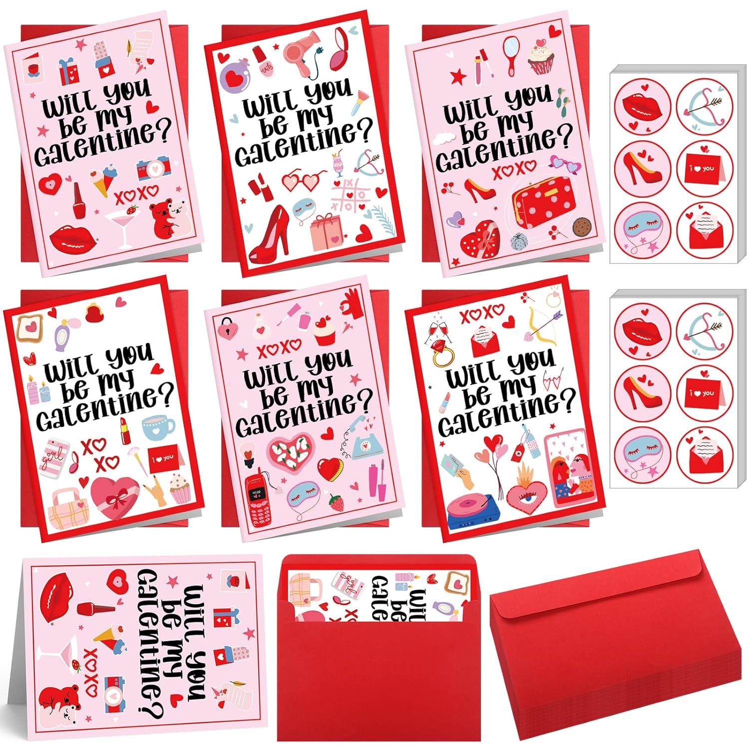 108 Pcs Happy Galentines Day Cards For Friends Valentines Gifts 36 Sets Galentine'S Day Cards, Red Envelope And Seals For Celebrating Lady Friends Express Gratitude And Miss You