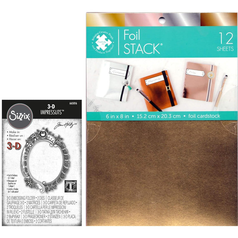 Tim Holtz Sizzix Impresslit Floral Frame And Foil Cardstock