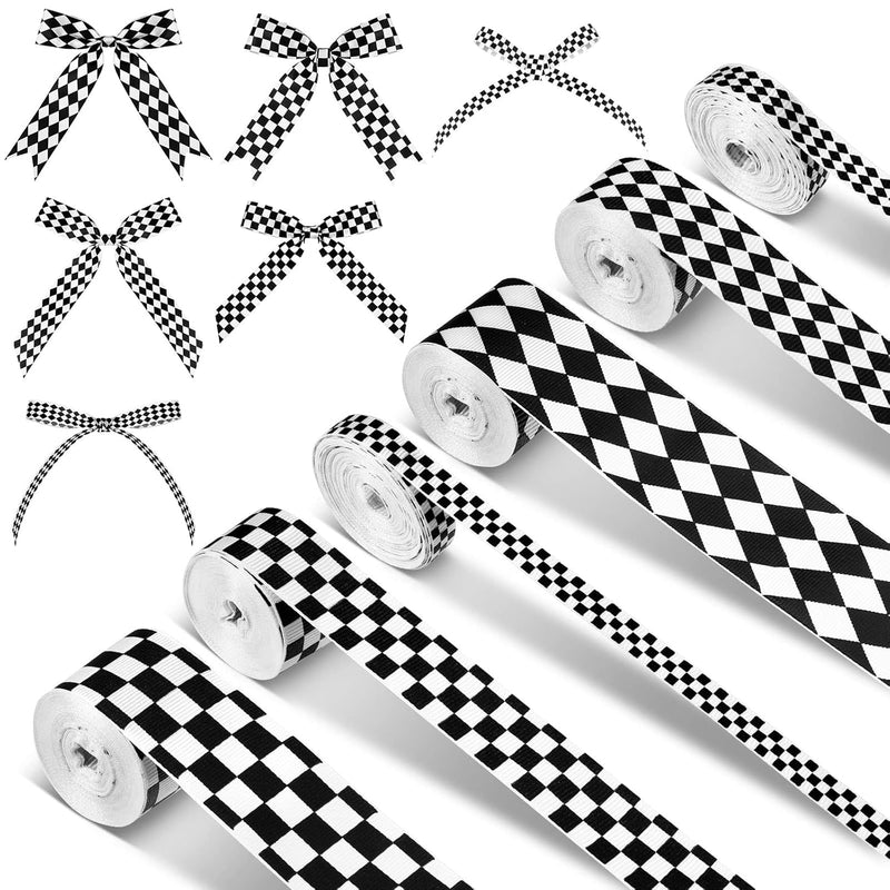 6 Rolls/30 Yard Black And White Grosgrain Checkered Ribbons Printed Bu