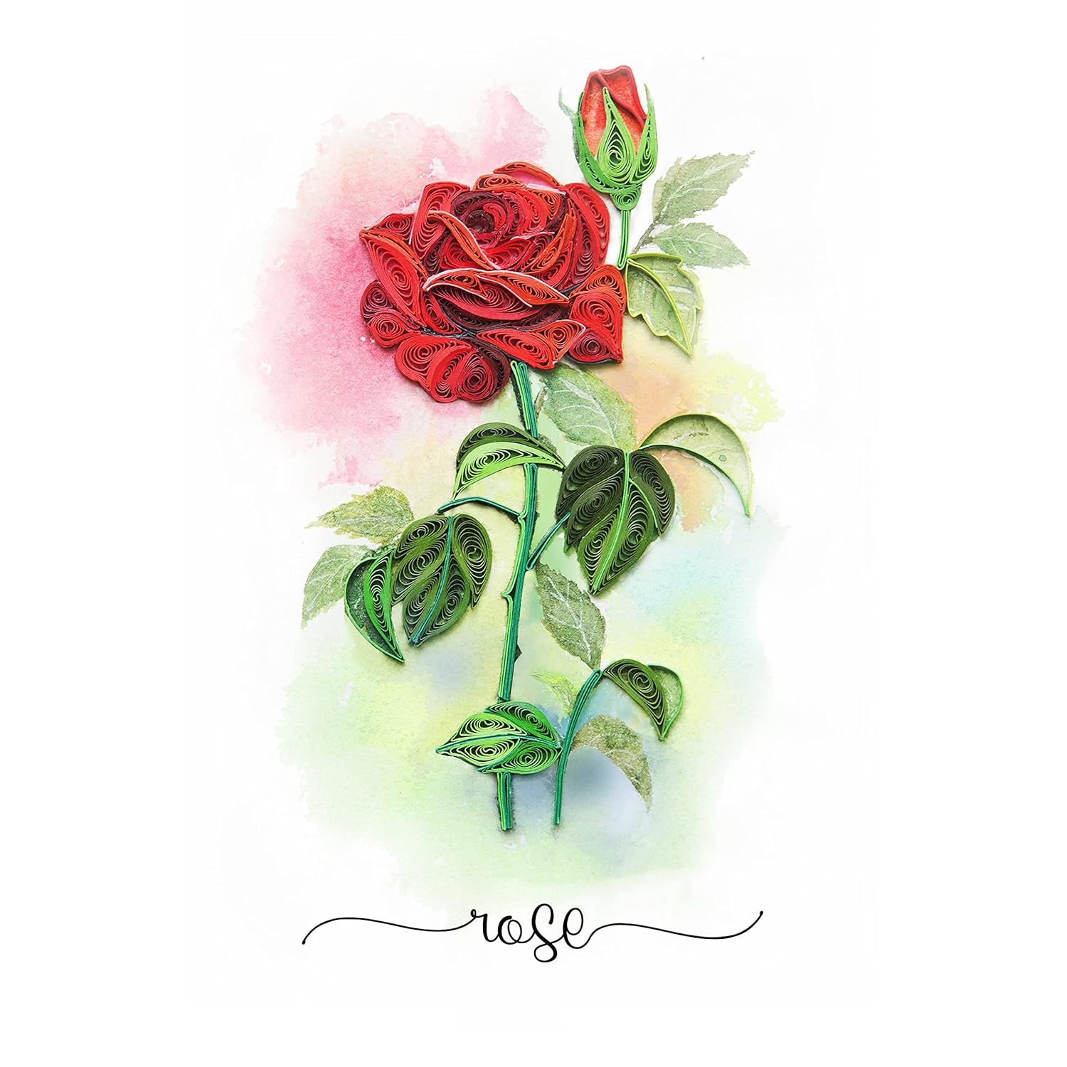 Happy Birthday And Mother Day Quilling Cards Flower - 3D Greeting Card Paper Handmade Art - Design Greeting Card For Christmas Birthday Anniversary Mother Thank You - Design Gift For Friend Love Mom With Envelop (Rose Flower)