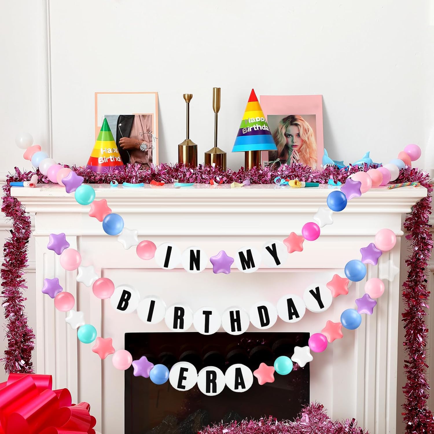 103 Pcs Giant Friendship Bracelet Garland Diy Birthday Halloween Christmas Jumbo Friendship Bracelet Banner Kit Famous Singer Customizable Party Wedding Decor(Macaron Color)