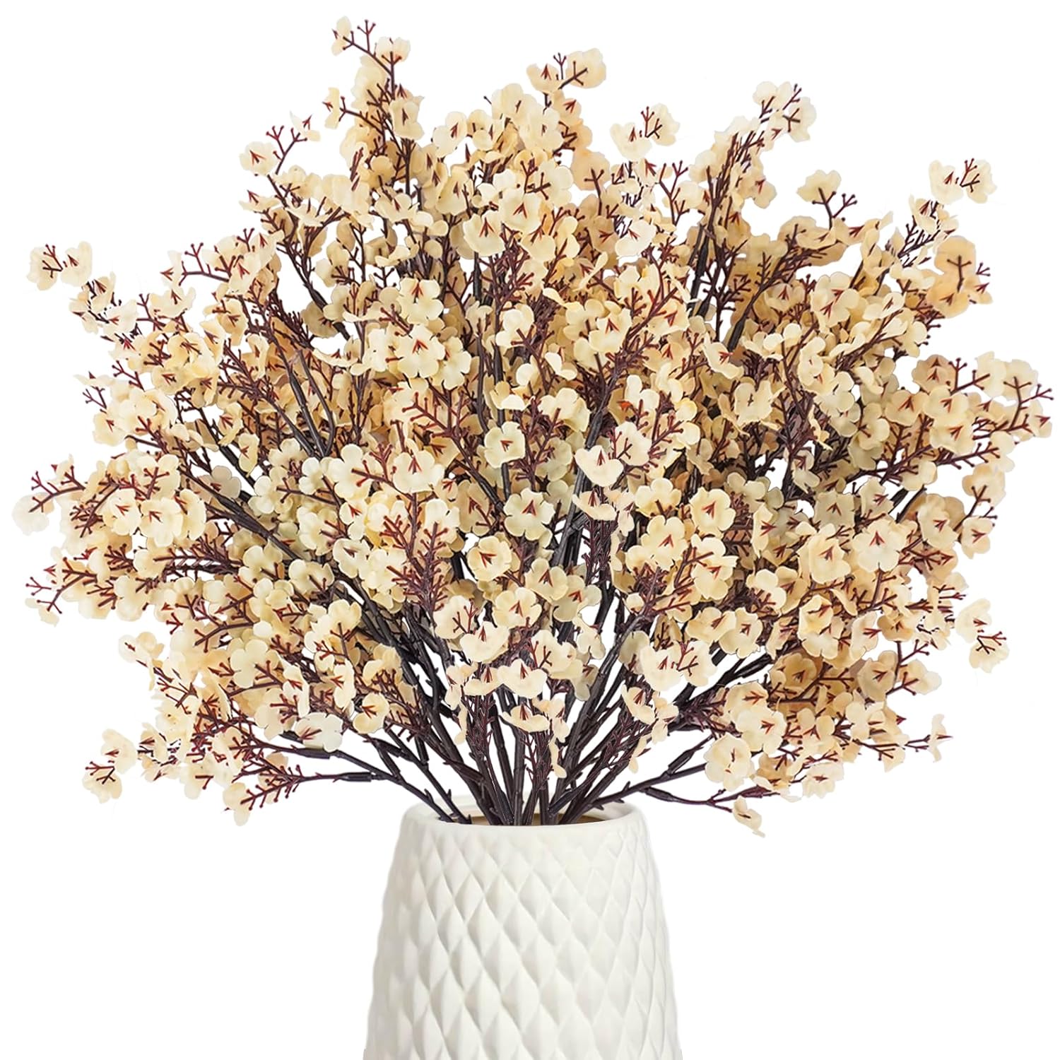 15 Pcs Artificial Flowers Baby Breath Faux Champagne Artificial Gypsophila Bouquet Fake Silk Flowers Real Touch For Home Office Kitchen Wedding Wall Diy Room Farmhouse Décor