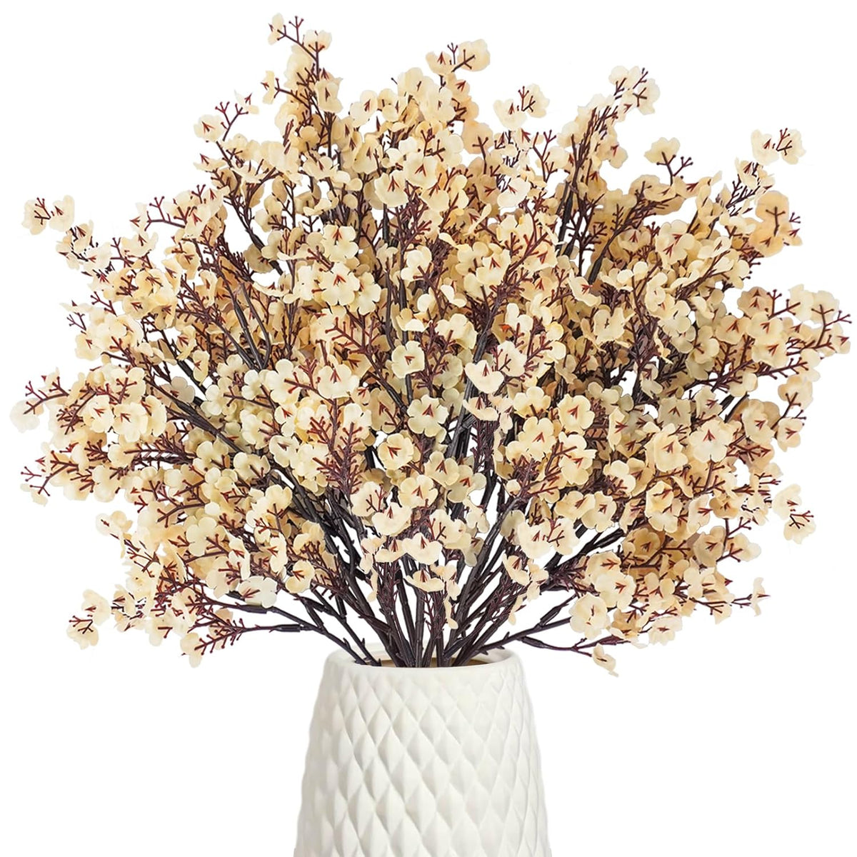 15 Pcs Artificial Flowers Baby Breath Faux Champagne Artificial Gypsophila Bouquet Fake Silk Flowers Real Touch For Home Office Kitchen Wedding Wall Diy Room Farmhouse Décor