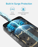 2100J Surge Protector Power Strip with 12 Outlets 20W USB Charging 5FT Extension Cord