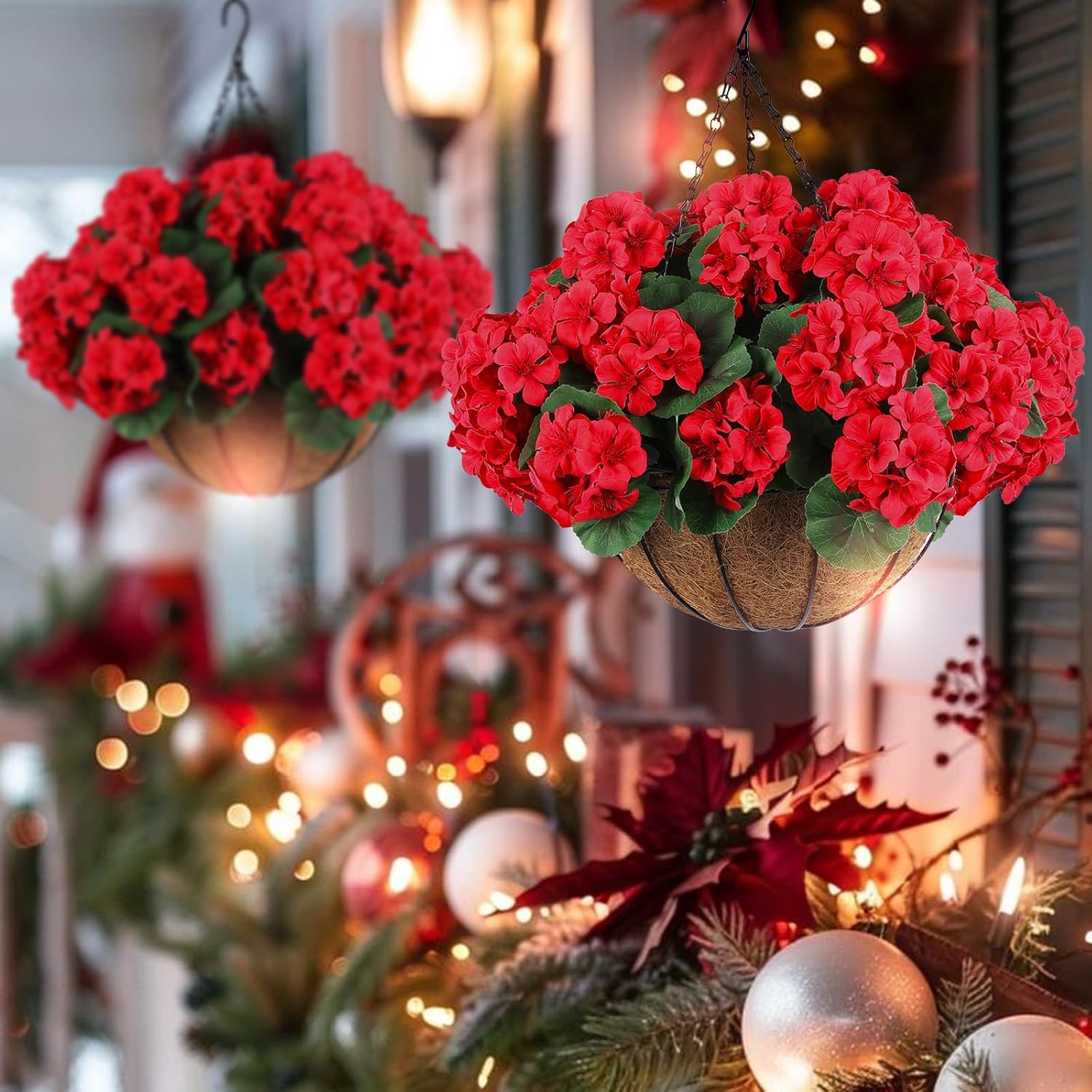 6 Pcs Artificial Geranium Flowers For Outdoors Geranium Silk Red Flower Outdoor Uv Resistant Garden Plants Faux Flowers For Christmas Home Kitchen Table Centerpieces Decor (6, Red)