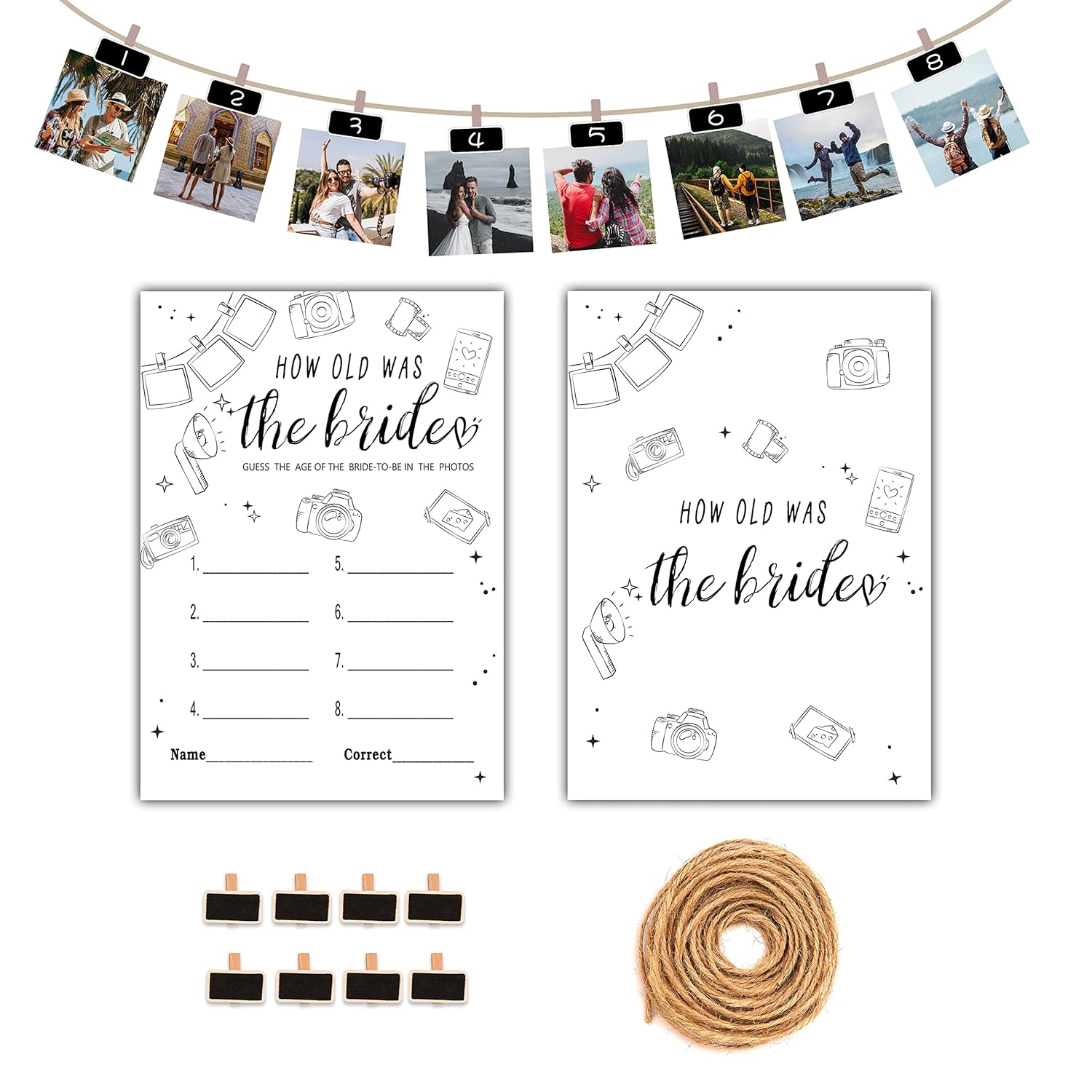 Bridal Shower Games - How Old Was The Bride-To-Be Wedding Shower Party Card Game - Hand Drawn Minimalist Themed Bachelorette/Engagement Party Supplies Activities Decorations (A02)