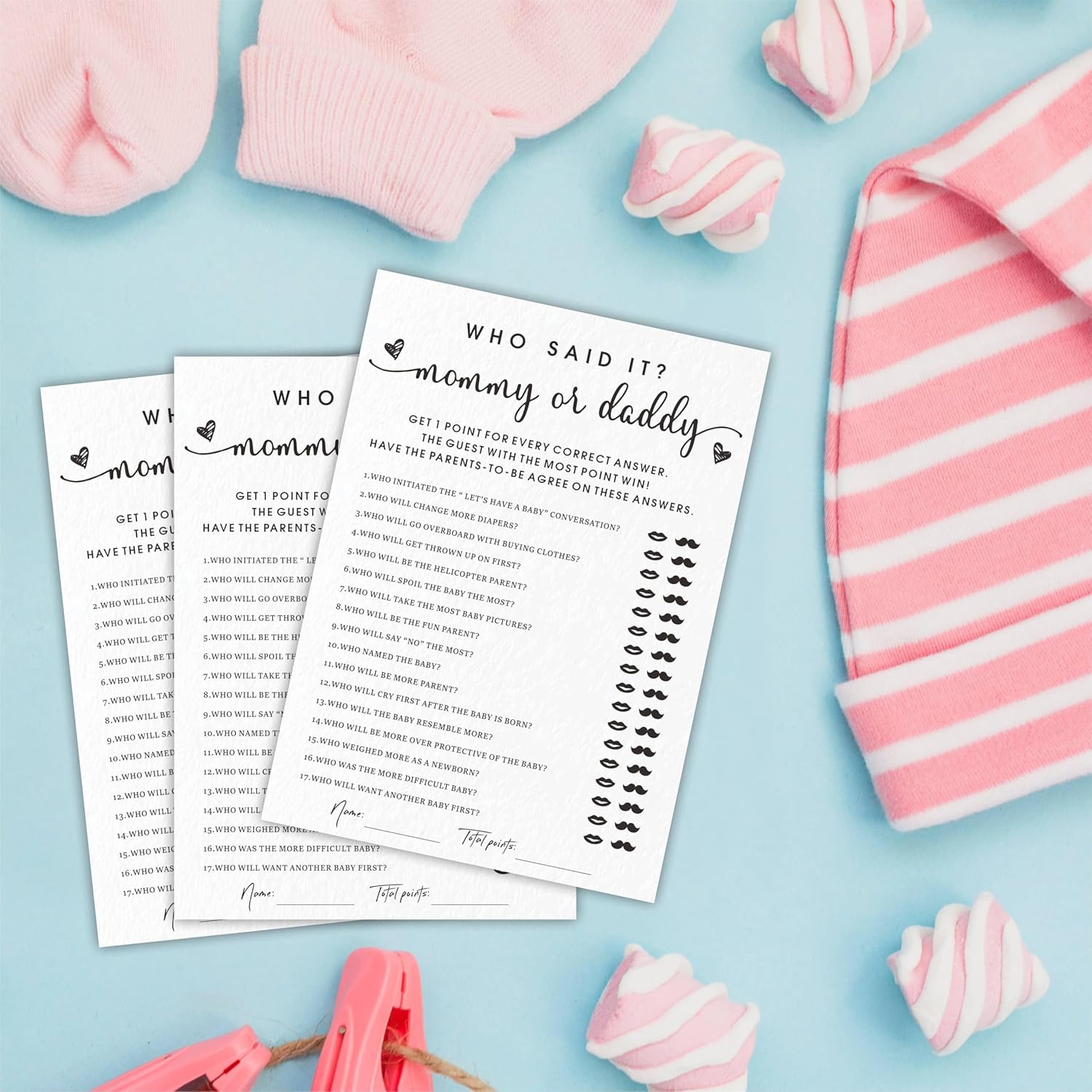 Baby Shower Games, Who Said It Mommy Or Daddy, Double-Sided Filling White Minimalism Game Cards, Baby Shower Activity, Party Supplies & Decorations, Set Of 30 -A03