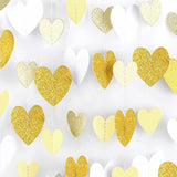 Gold-White Heart-Garland Streamers Engagement-Birthday Party-Decorations - 52Ft Glitter Champagne Hanging Banner Decor Wedding Congratulations Bachelorette Bridal Baby Shower