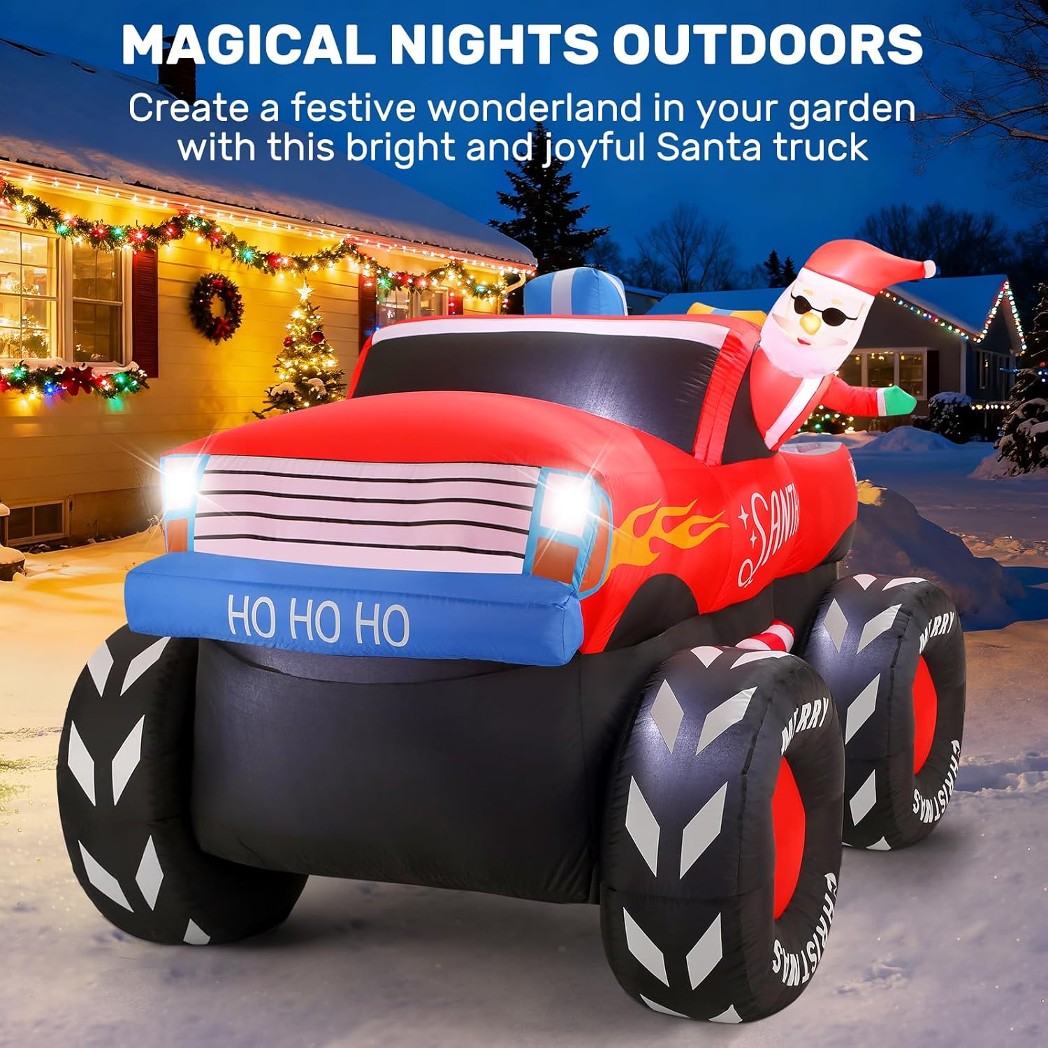7Ft Christmas Inflatables Outdoor, Santa Claus On Monster Truck Blow Up Yard Decor With Built-In Led Lights, Waterproof