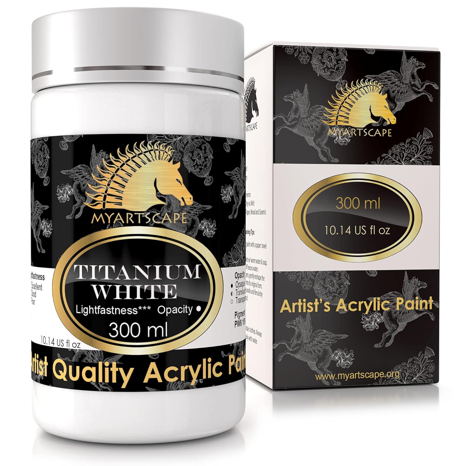 Titanium White Acrylic Paint - 300Ml Bottle (10Oz) - Artist Quality - Lightfast - Heavy Body - Vibrant Color - Great Tinting Strength - Professional Grade Paints