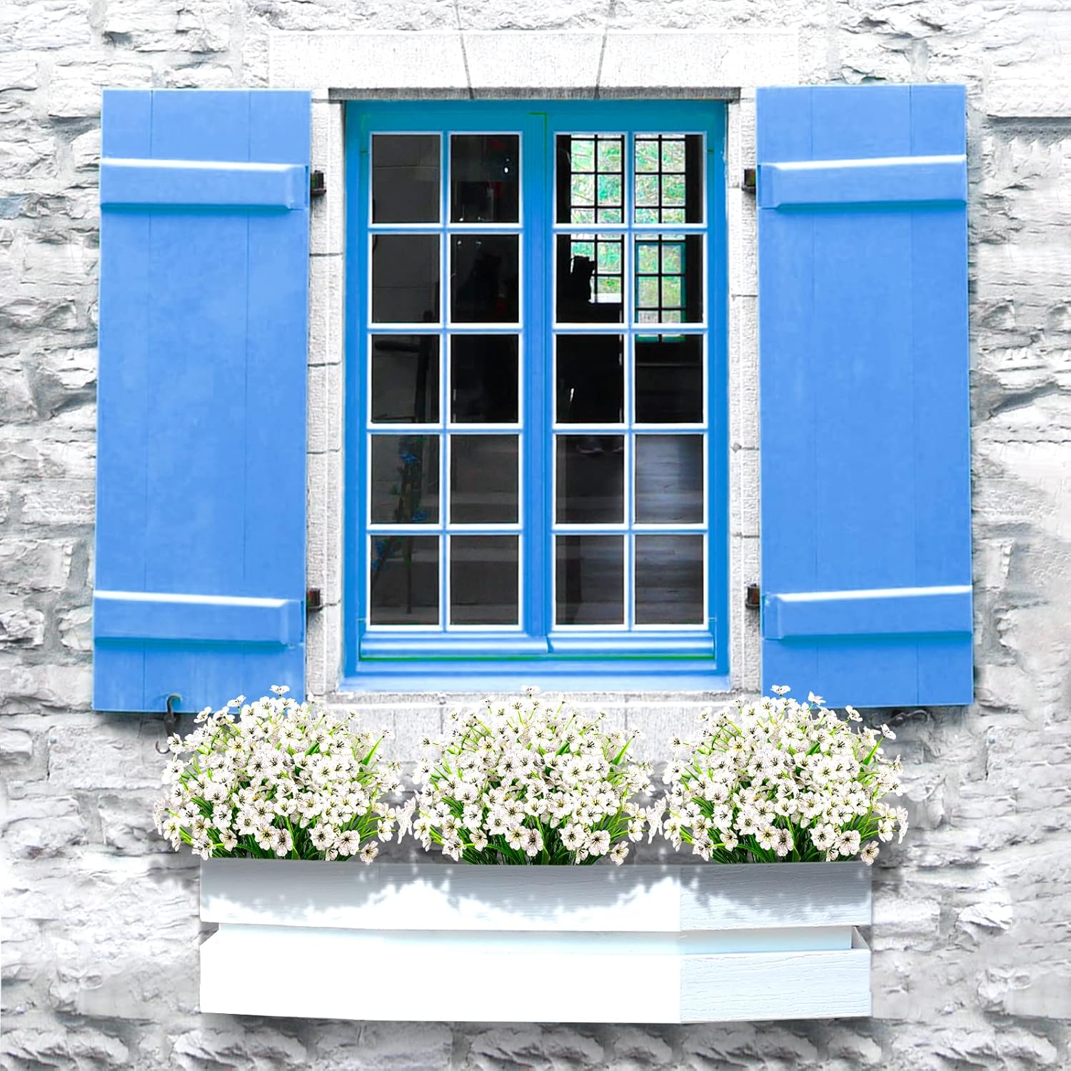 21 Bundles Artificial Flowers Outdoor Uv Resistant Silk Flowers No Fade Fake Outside Flowers Plastic Greenery Faux Shrubs Garden Porch Window Box Home Decoration(White)