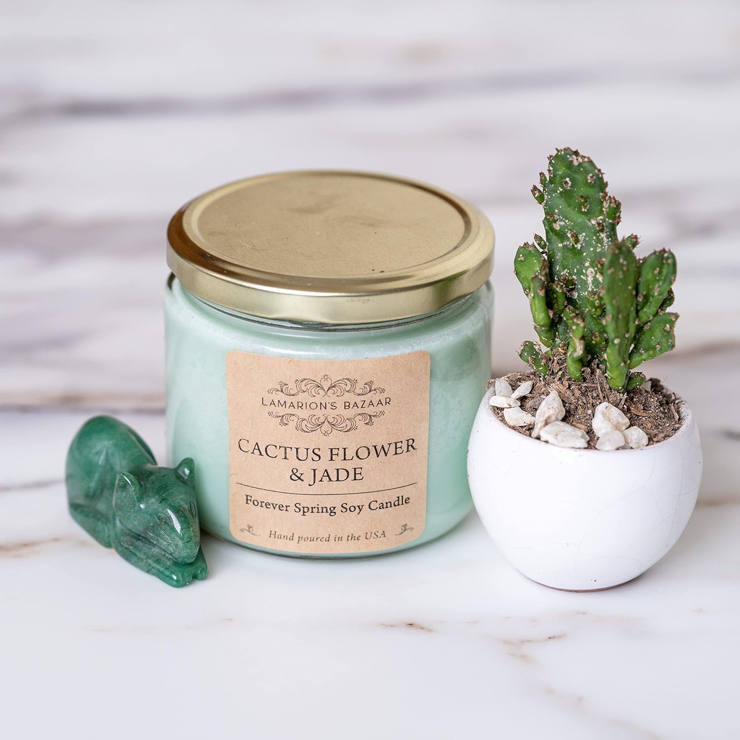 Cactus Flower & Jade Large Scented Soy Candle - Forever Spring Fragrance - Sweet Clean Floral Candle Gift For Women