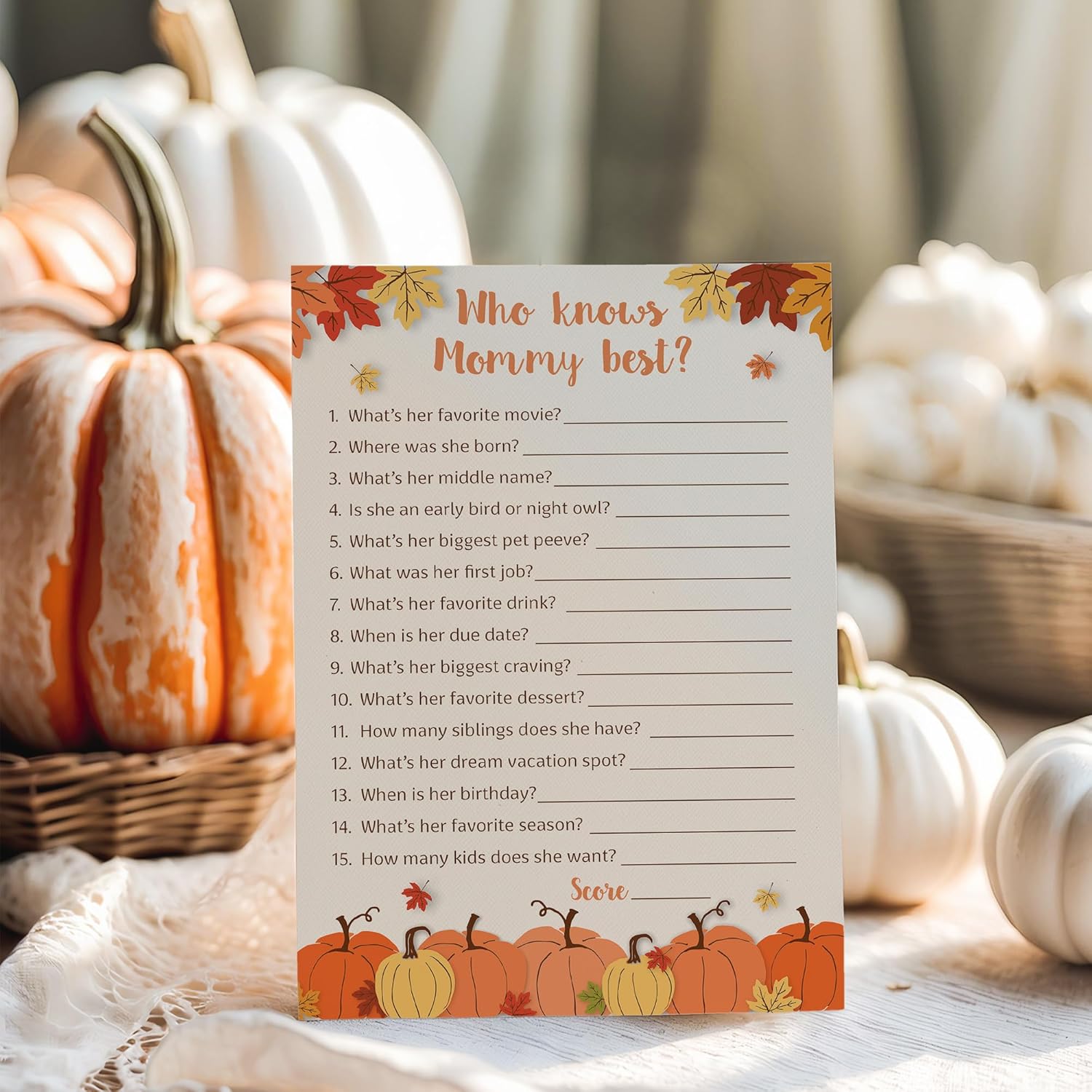 Pumpkins Baby Shower Games - Who Knows Mommy Best - Pack Of 25 - Gender Neutral Baby Shower Game Couples Coed Reveal Fun Guessing Game Mom To-Be Little Pumpkin Fall Halloween Theme Activity G330-Wkm