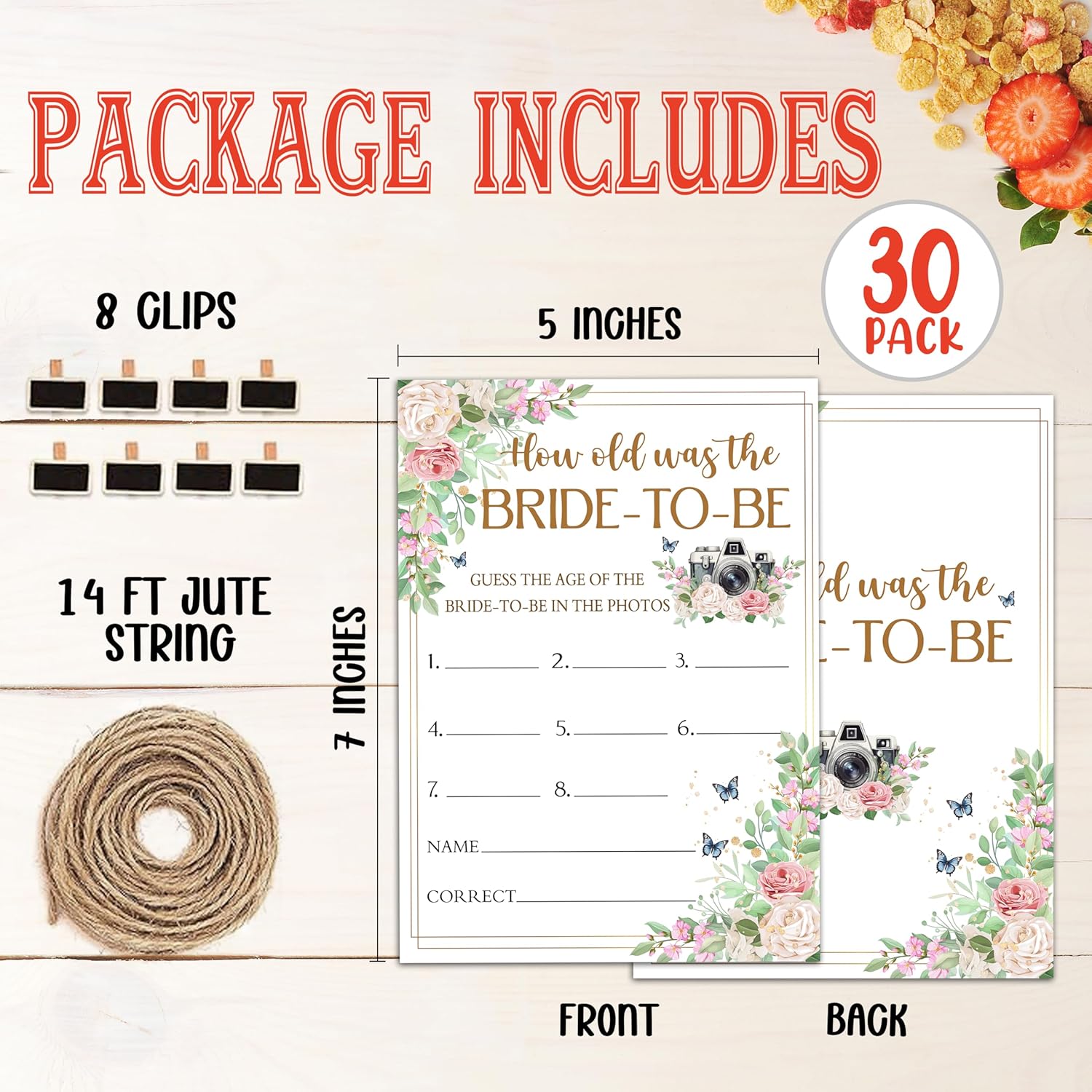 Bridal Shower Games, Floral Wedding Photo Games Card, Bridal Shower Bachelorette Engagement Party Ideas Supplies Decorations, How Old Was The Bride-To-Be Game Cards For Guest, 30 Pack -07