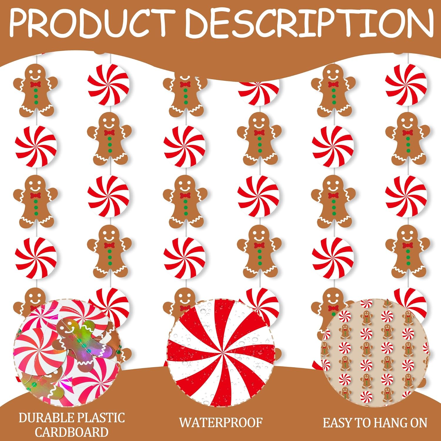 Christmas Candy Gingerbread Garlands 8-Piece Gingerbread Theme Decorations Gingerbread Man Hanging Garlands Xmas Peppermint Party Banner Decor For Xmas Winter Holiday Party Supplies