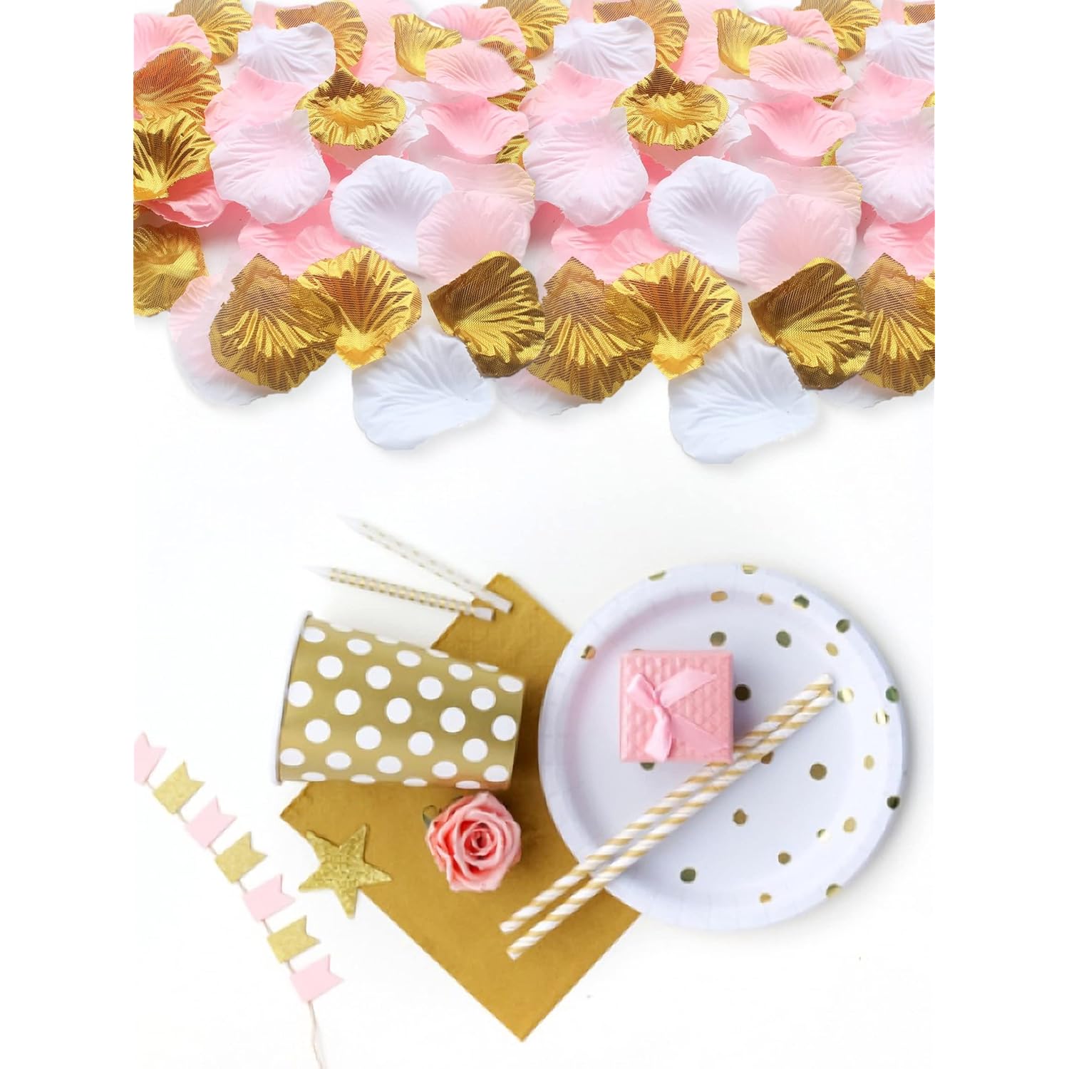 1200Pcs Mixed Pink Gold White Wedding Flower Centerpieces Artificial Flower Table Confetti Scatters Flower Girl Basket Filler Aisle Decor Favor