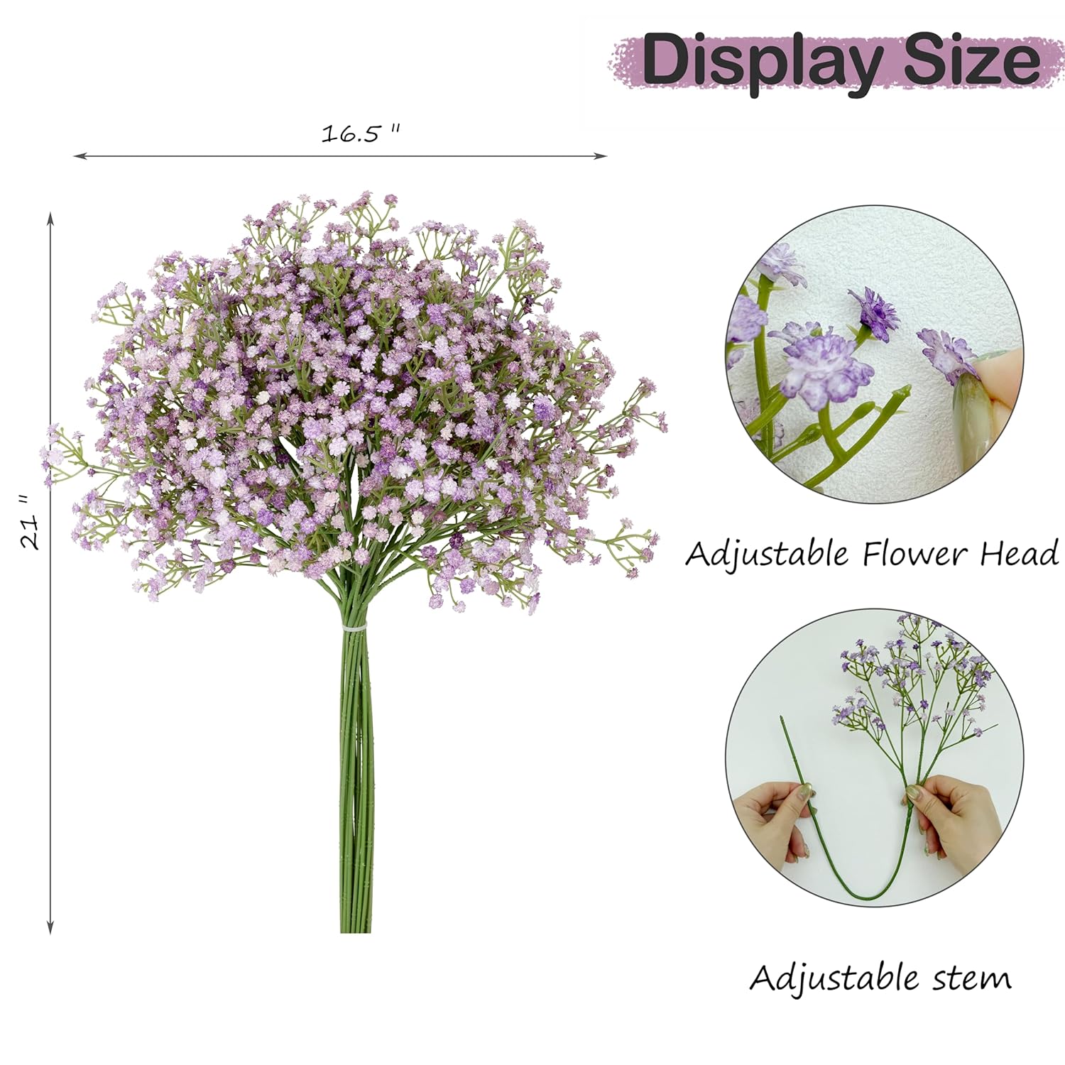 Babys Breath Artificial Flowers, 24 Pcs Gypsophila Bouquet Real Touch For Home, Garden, Wedding, Party & Festival Decorations, Diy Flower Arrangements, Purple
