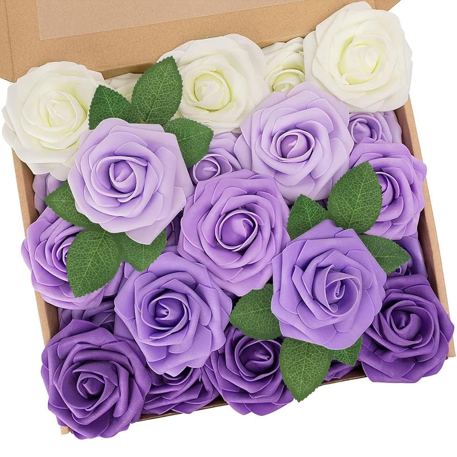 Artificial Flowers, 25Pcs Fake Flowers Rose With Stems Perfect For Diy Wedding Bridesmaid Bridal Bouquets Centerpieces Home Flower Arrangement Decoration, Series Purple