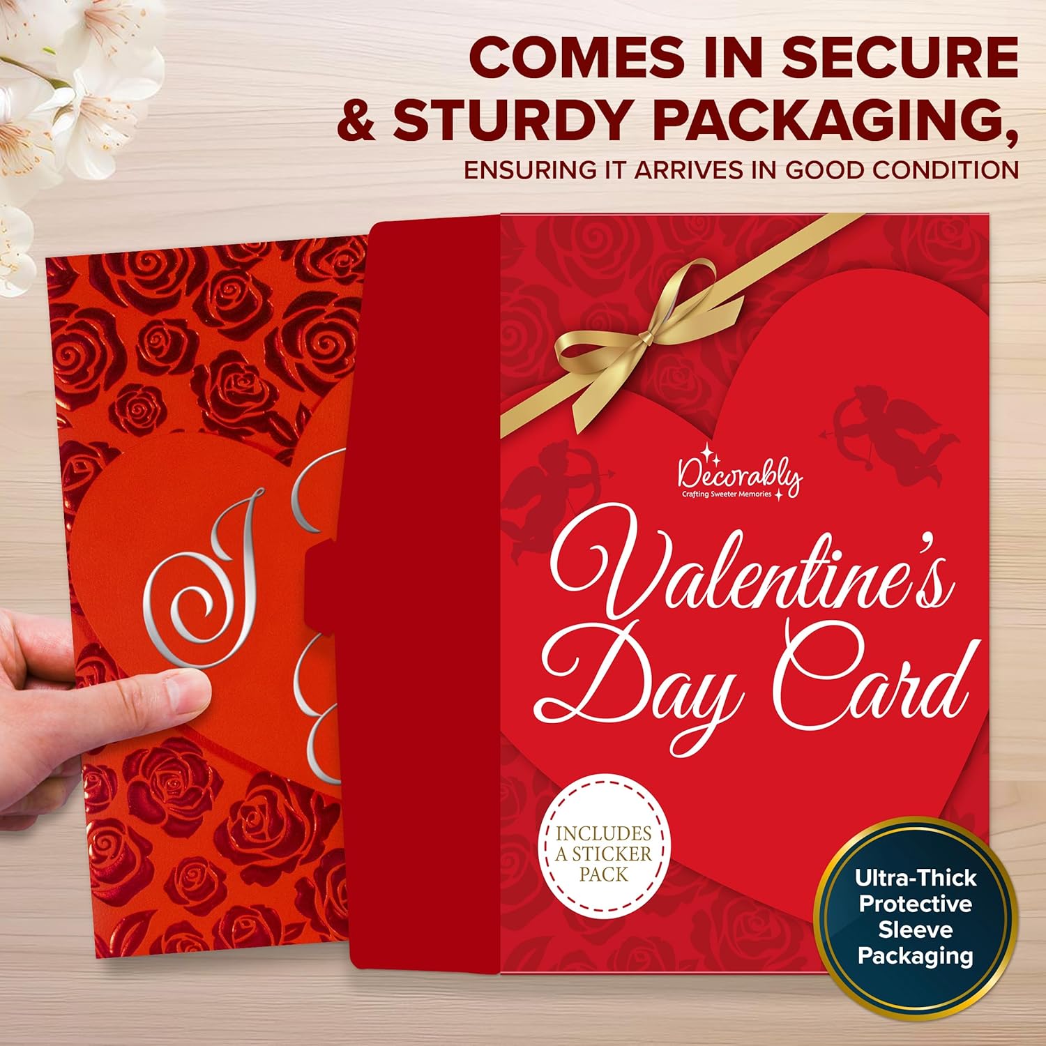 Red Foil Embossed 5X7In Handmade Individual Valentines Card With Heart Cutout, With Envelope And Stickers For Wife Or Husband, Printed Message Inside - Anniversary, Gifting And Mailing
