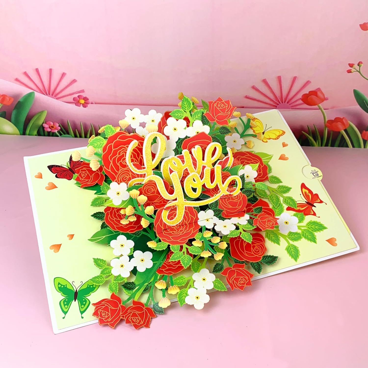 4Bo Valentines Pop Up Card, Roses Flower Pop Up Card For Mother, Mom, Grandma, 3D Birthday Card, Pop Up Anniversary Cards For Wife, Husband, Birthday Gift, I Love You Card