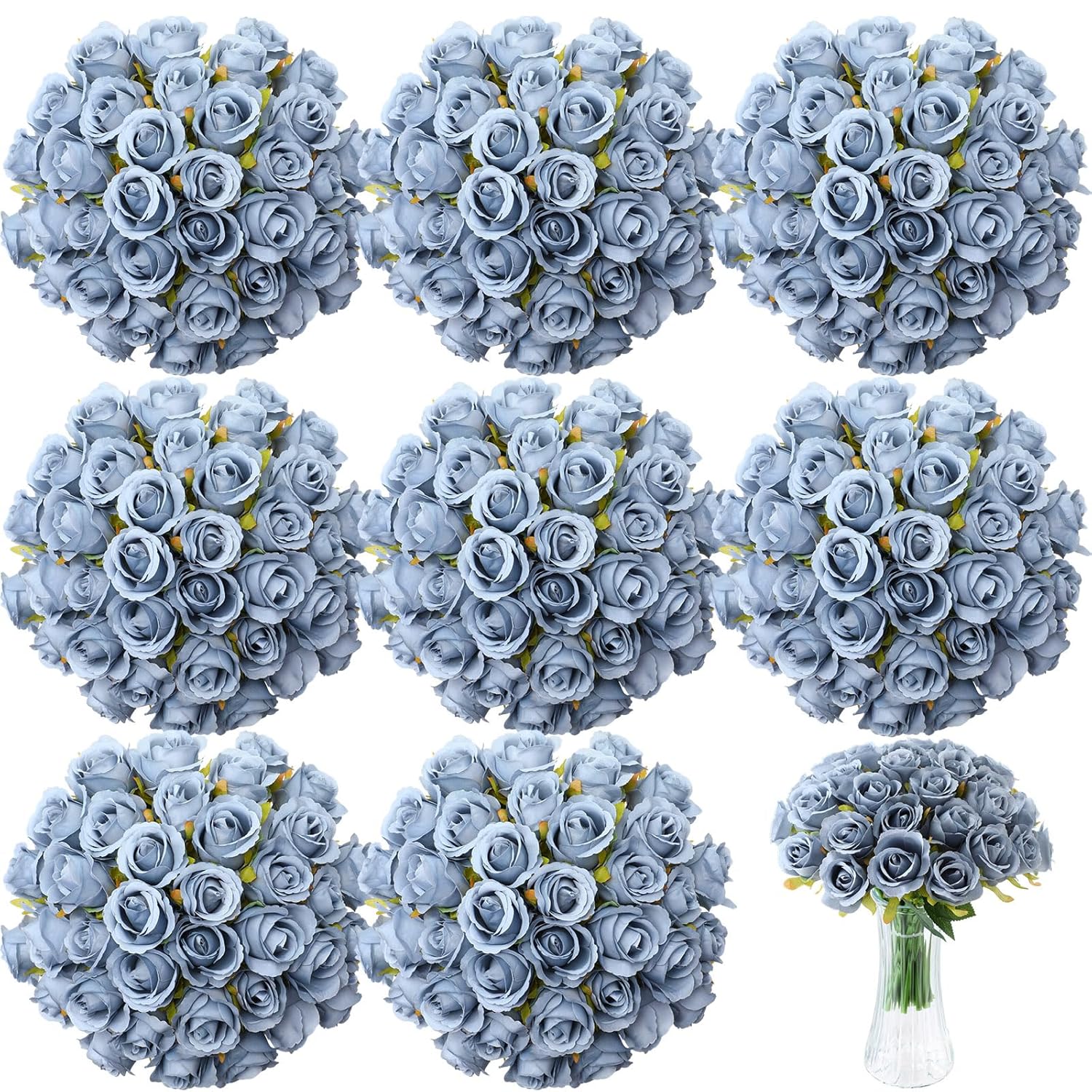 72 Heads Dusty Blue Artificial Rose Flowers 6 Bouquet Wedding Decoration Faux Flower Arrangement Bouquet With Stem Bridal Shower Gift Floral Centerpiece For Tables