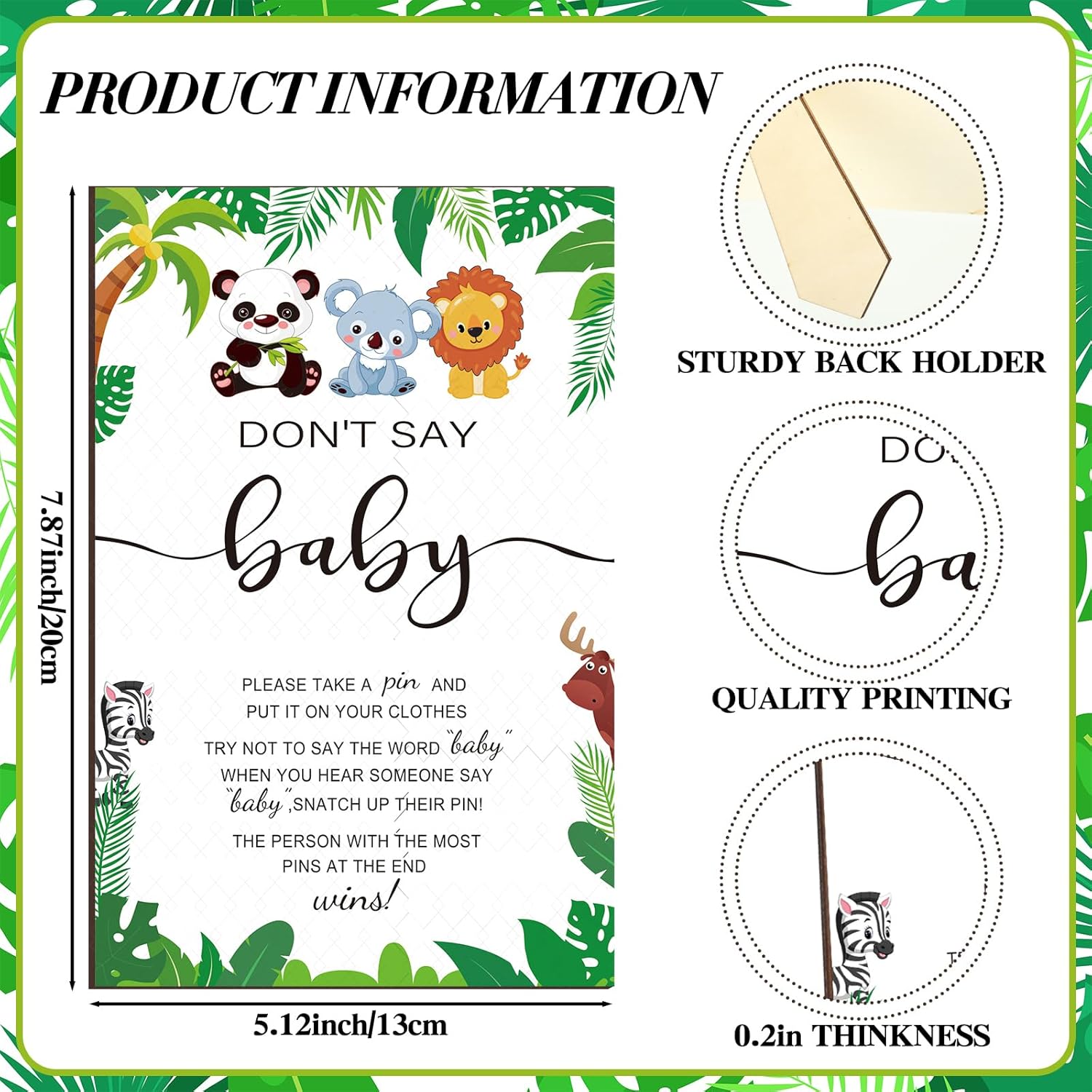 321 Pcs Safari Baby Shower Party Supplies, Jungle Themed Shower, 5 Sets (50 Cards Each) Activities Cards With 20 Pencils 1 Don'T Say Baby Sign 50 Clothespin