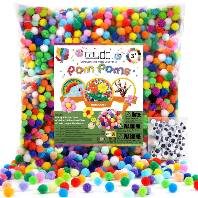 1600 Pieces 1 Cm Pom Poms With 100 Pieces Wiggly Eyes, 20 Colors Craft Fuzzy P