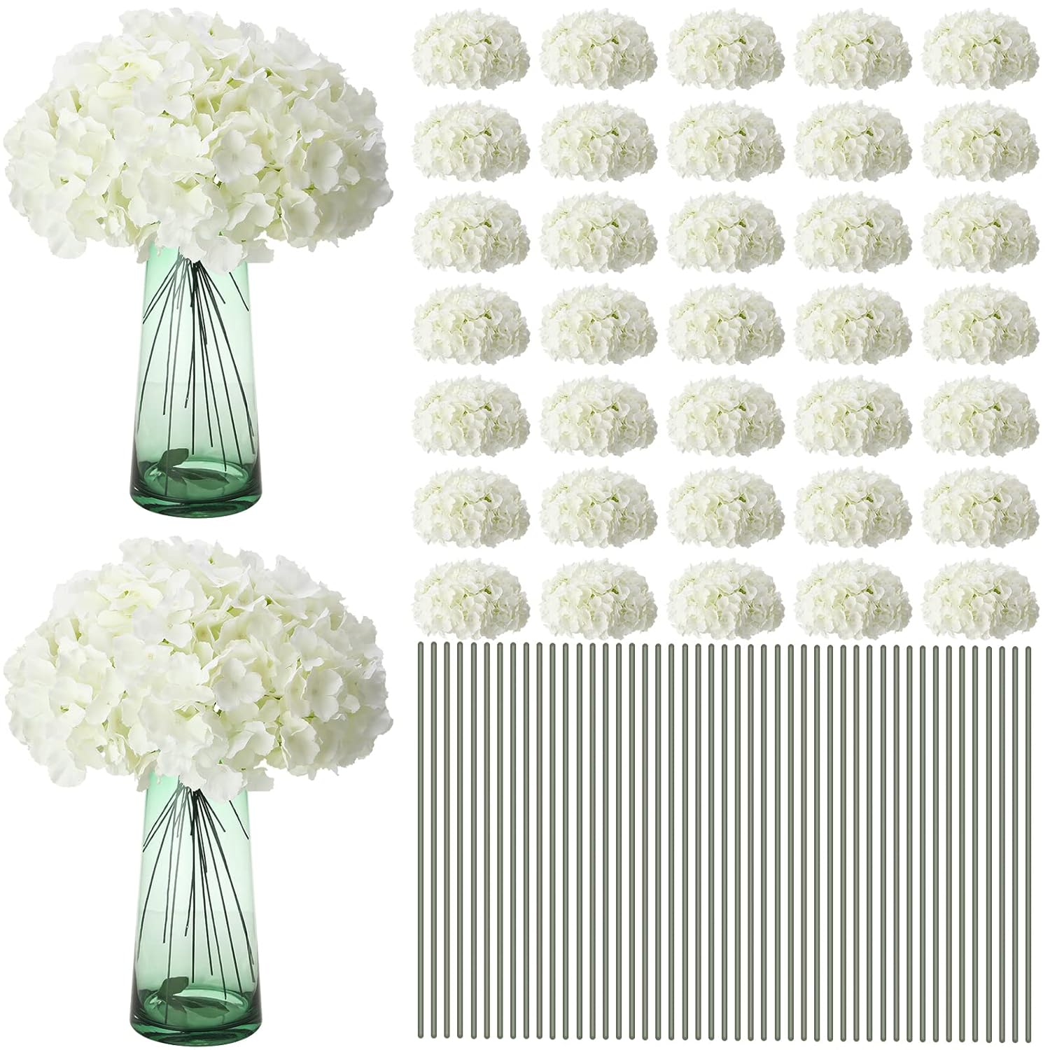 Silk Hydrangea Artificial Flowers Heads With Stems Faux Hydrangea Flowers For Wedding Centerpieces Bouquets Diy Floral Decorations For Home Indoor(White,100 Pieces)