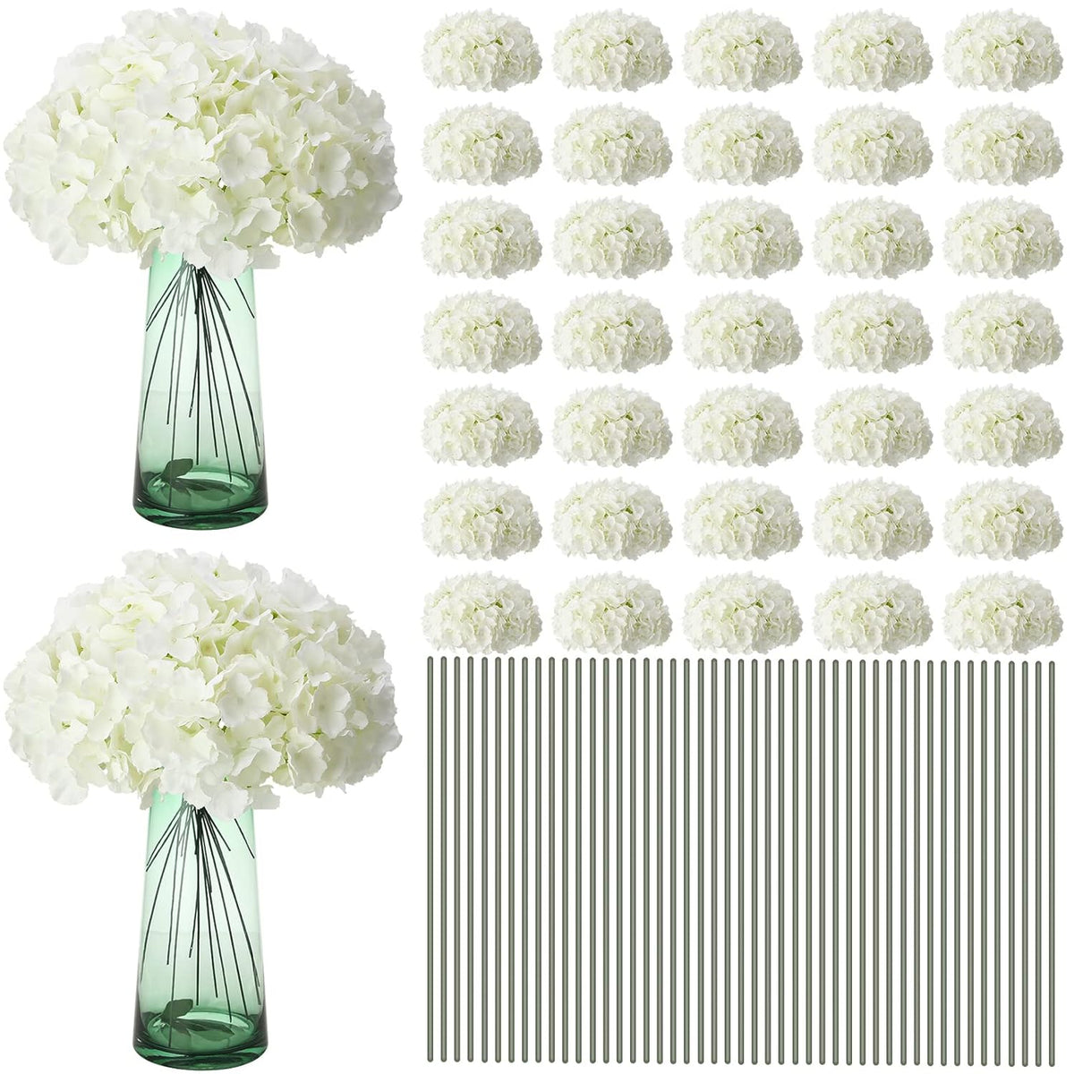 Silk Hydrangea Artificial Flowers Heads With Stems Faux Hydrangea Flowers For Wedding Centerpieces Bouquets Diy Floral Decorations For Home Indoor(White,100 Pieces)