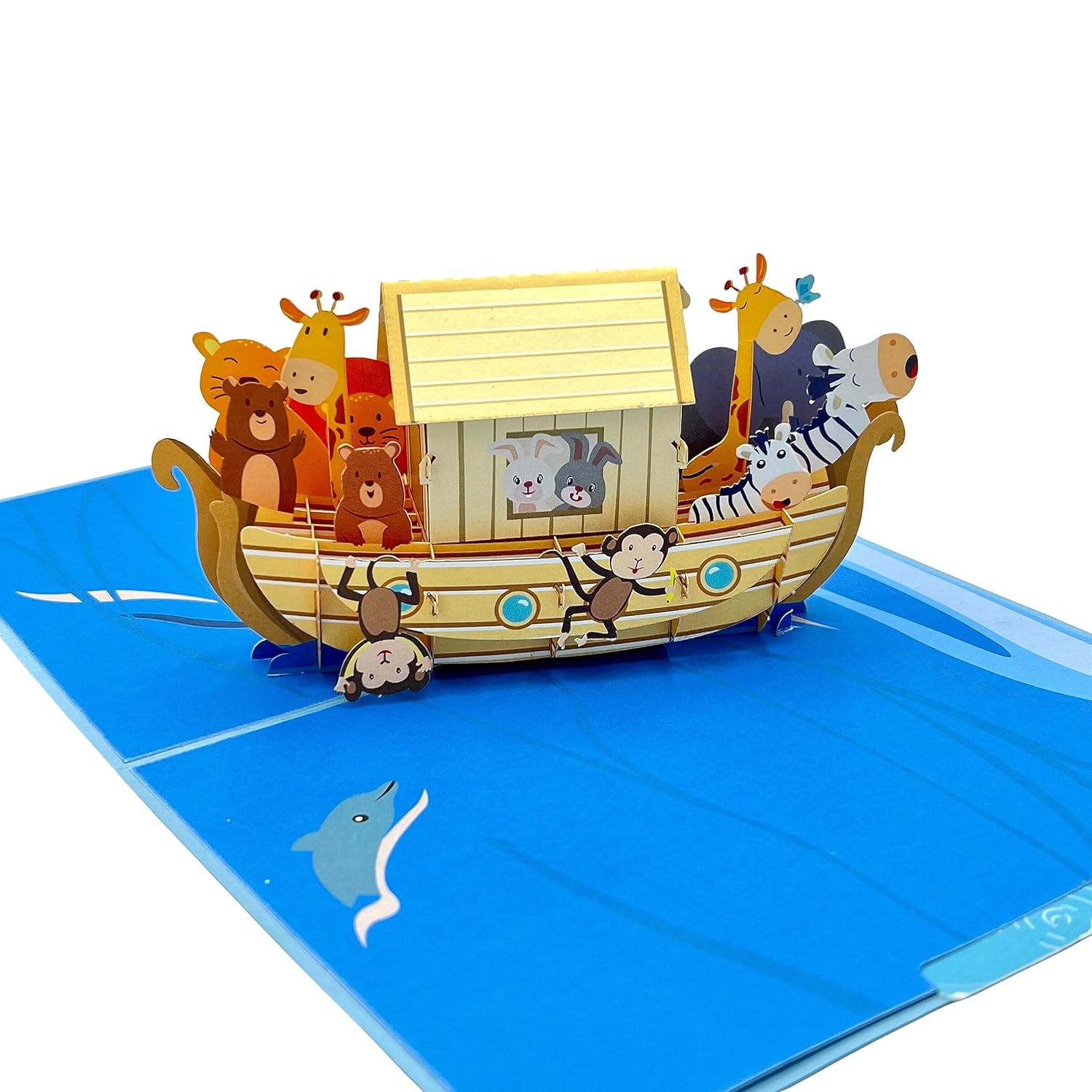 Pop Up Greeting Card Cartoon Animals Boat Adventure Journey Kid’S Gift Birthday Thank You Family Present For Children Fun Celebration
